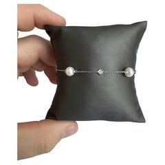 Pearl and Diamond Station Bracelet in 14kt White Gold - 4 Pearls, New