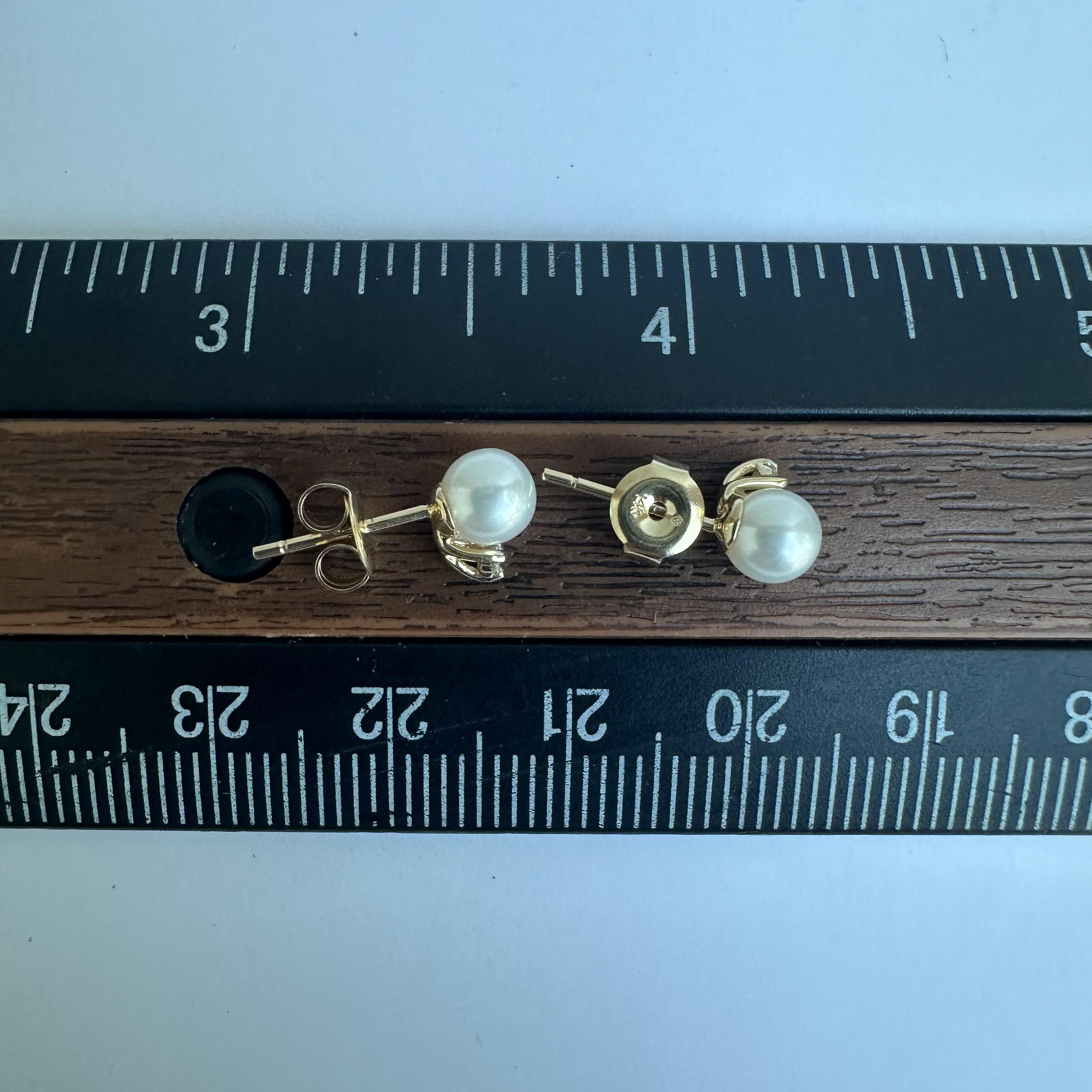 Pendientes de perlas y diamantes en oro amarillo de 14 kt - Perlas Freshwater de 5 mm, Nuevo 1
