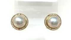 Pearl and Diamond Stud Earrings in Yellow Gold