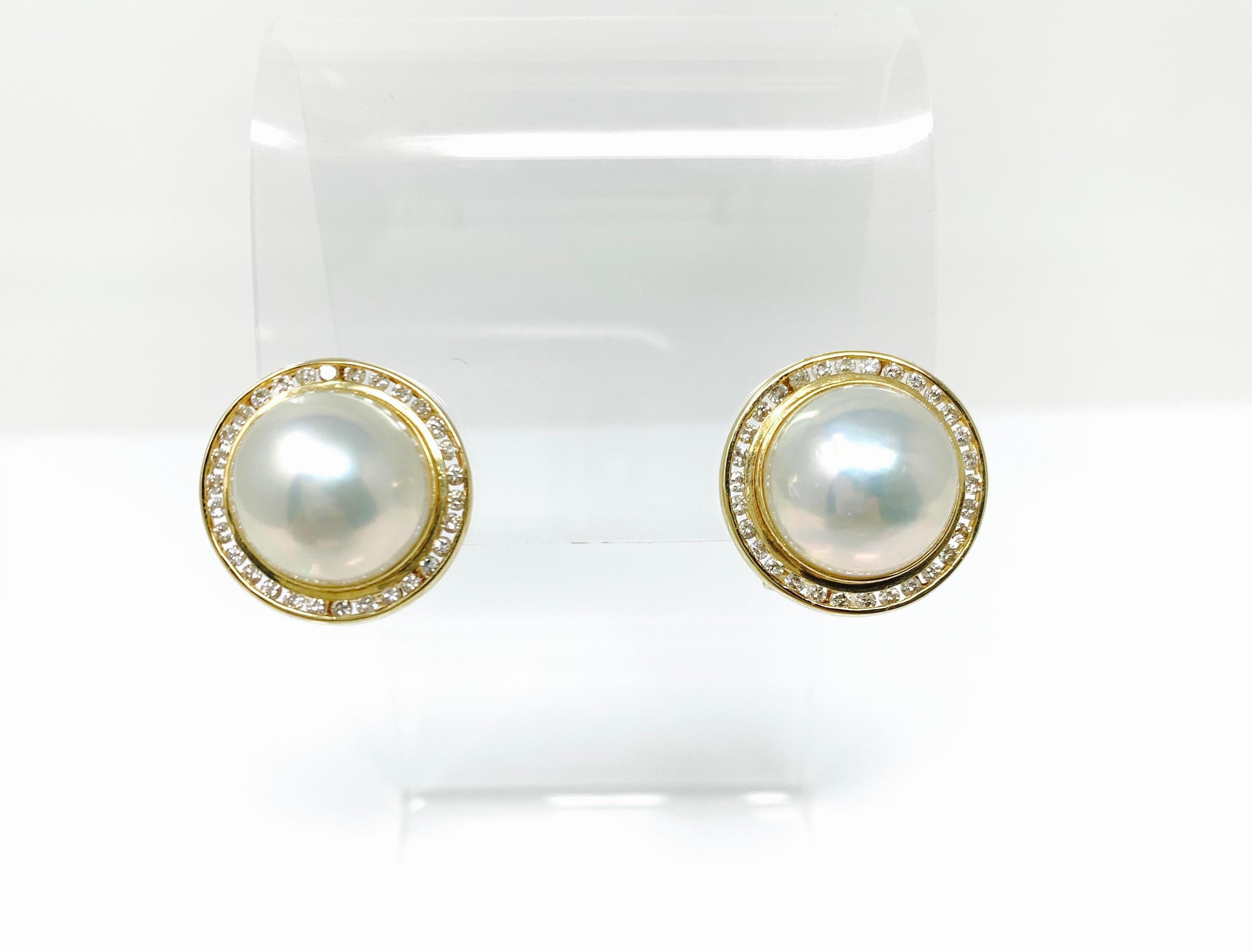 pearl and diamond stud earrings yellow gold