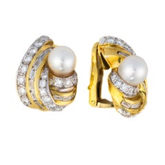 Pearl and Diamond Swirl Clip-On Earrings