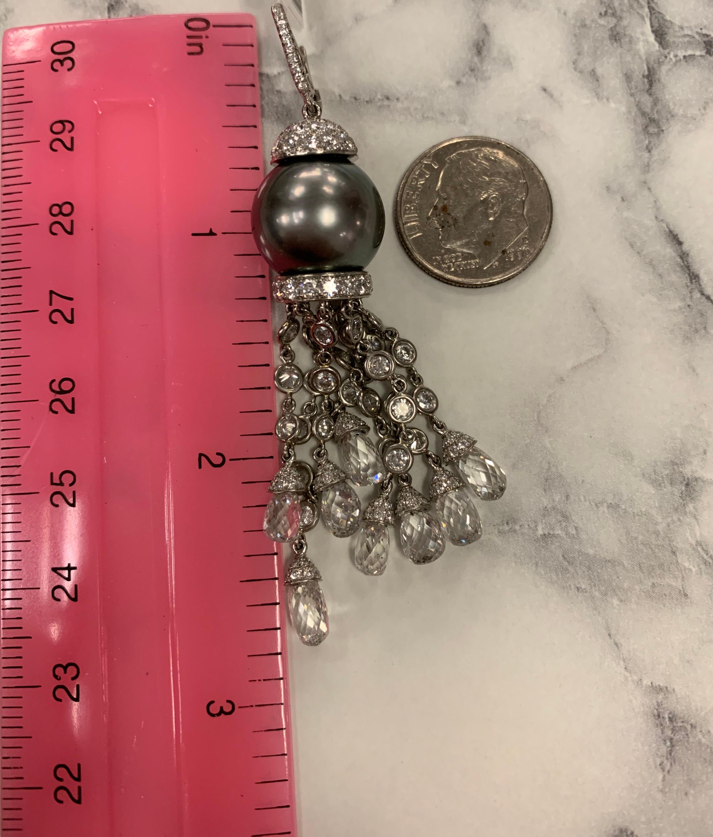 Pearl and Diamond Tassel Earrings For Sale 1