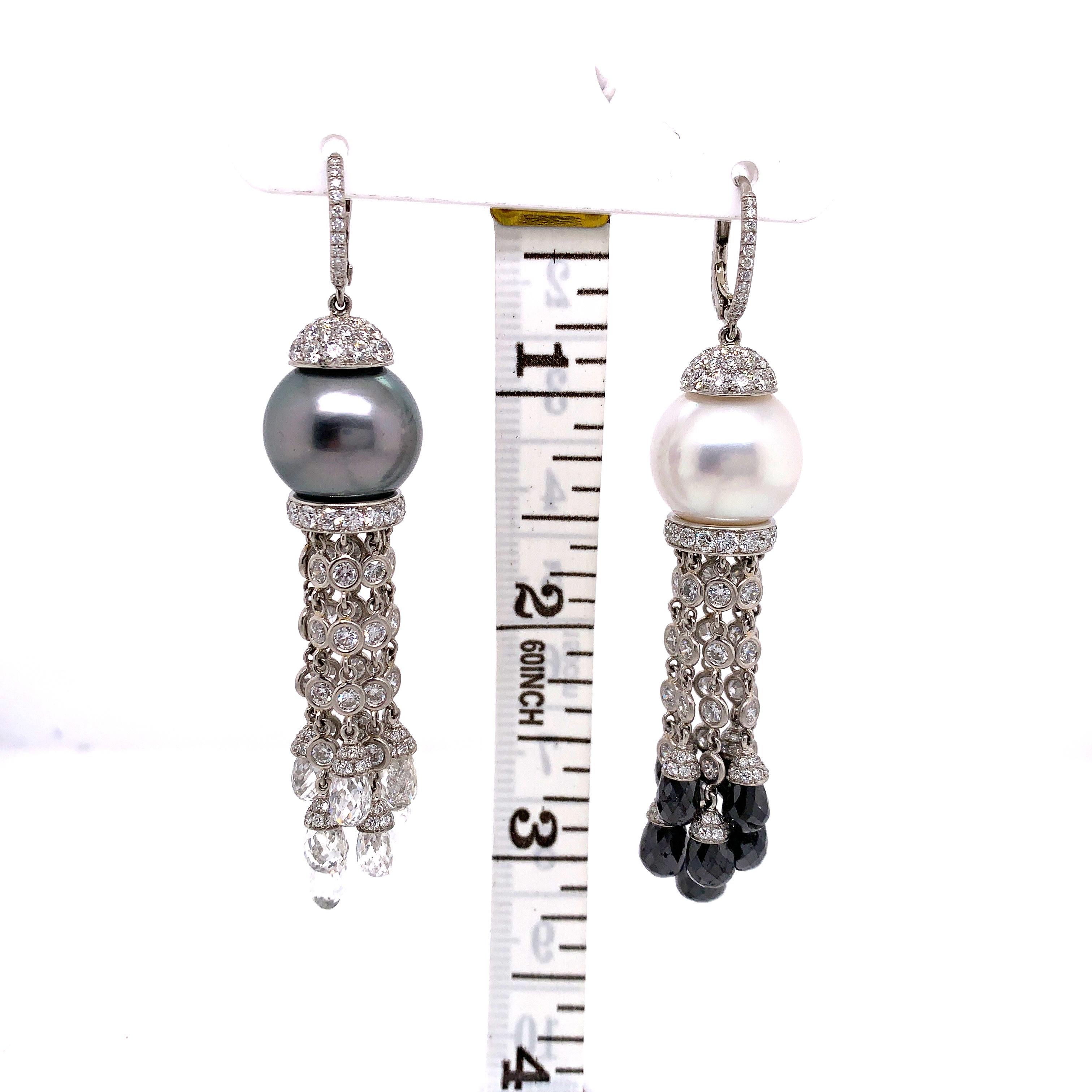 Pearl and Diamond Tassel Earrings For Sale 2
