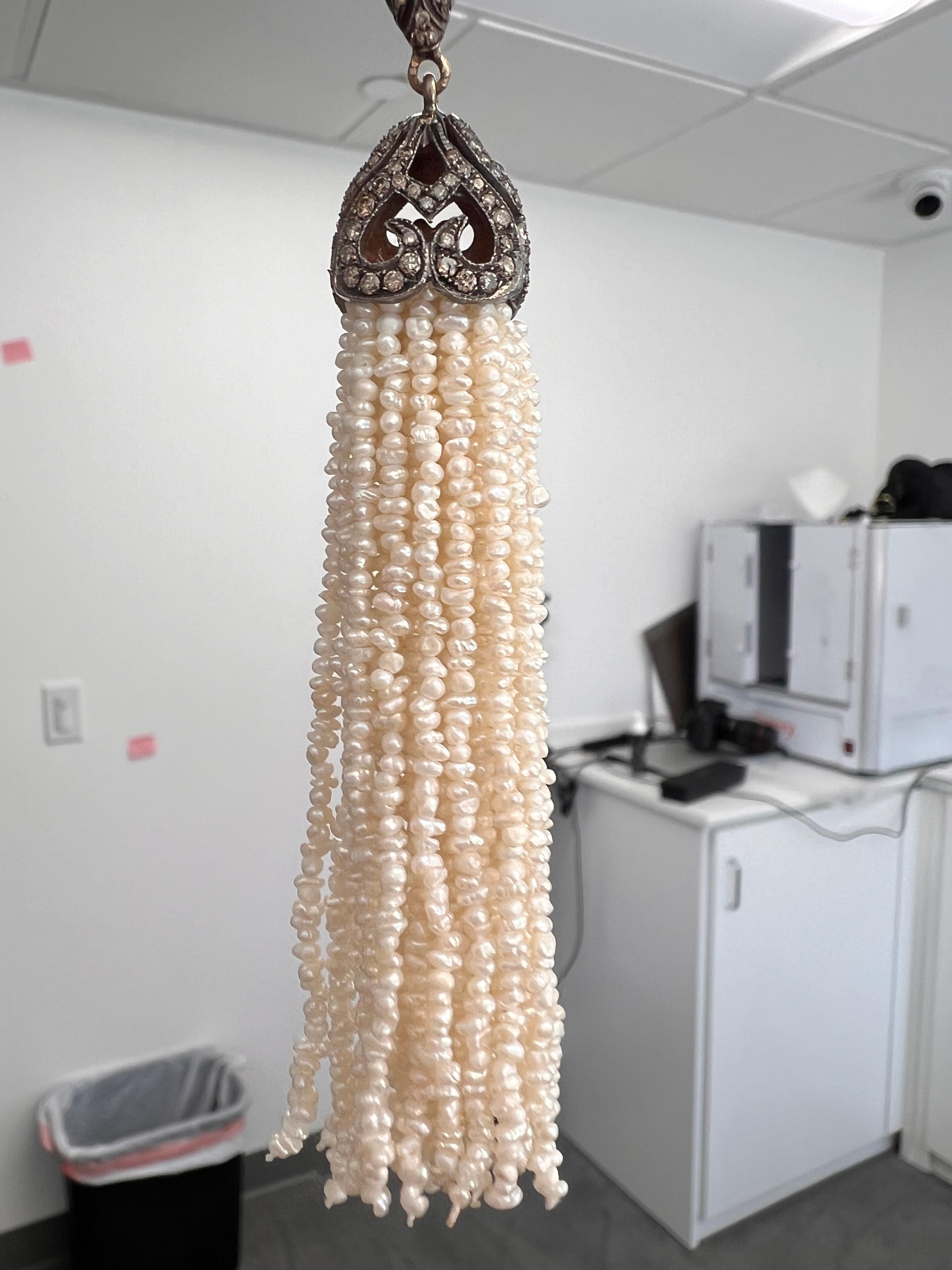 Art déco Collier à pompon en perles et diamants Pendentif en vente