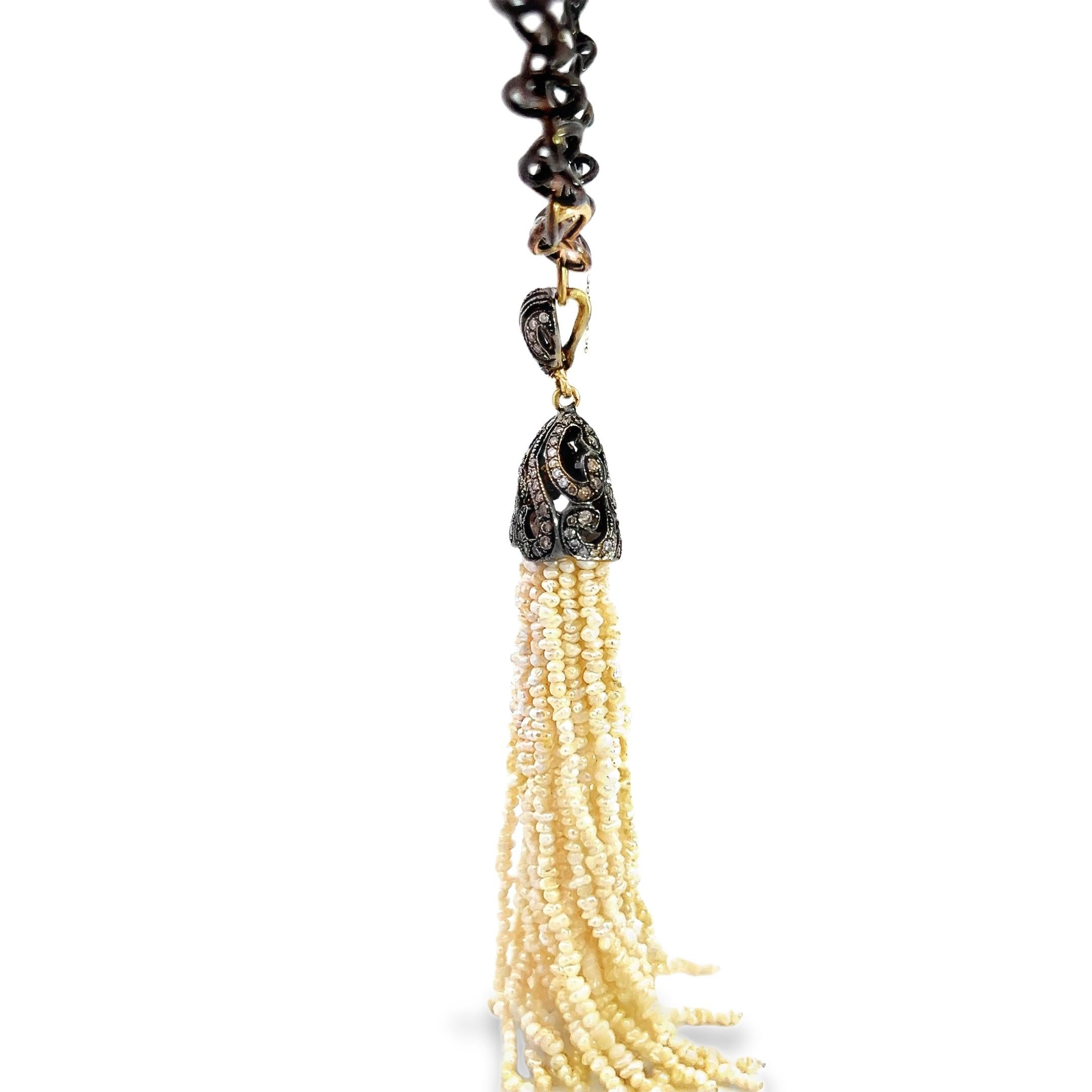 Perle Collier à pompon en perles et diamants Pendentif en vente