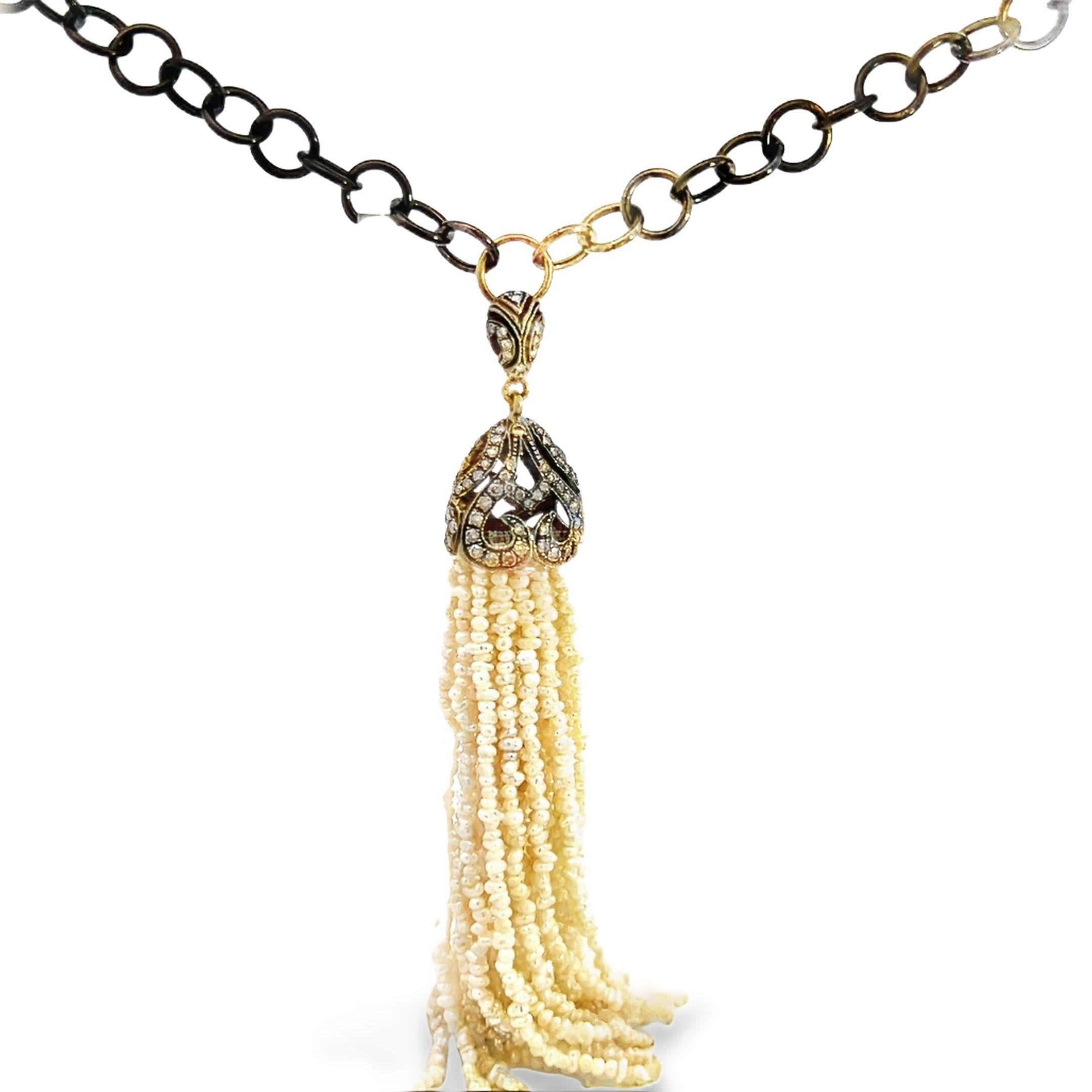 Collier à pompon en perles et diamants Pendentif en vente 1