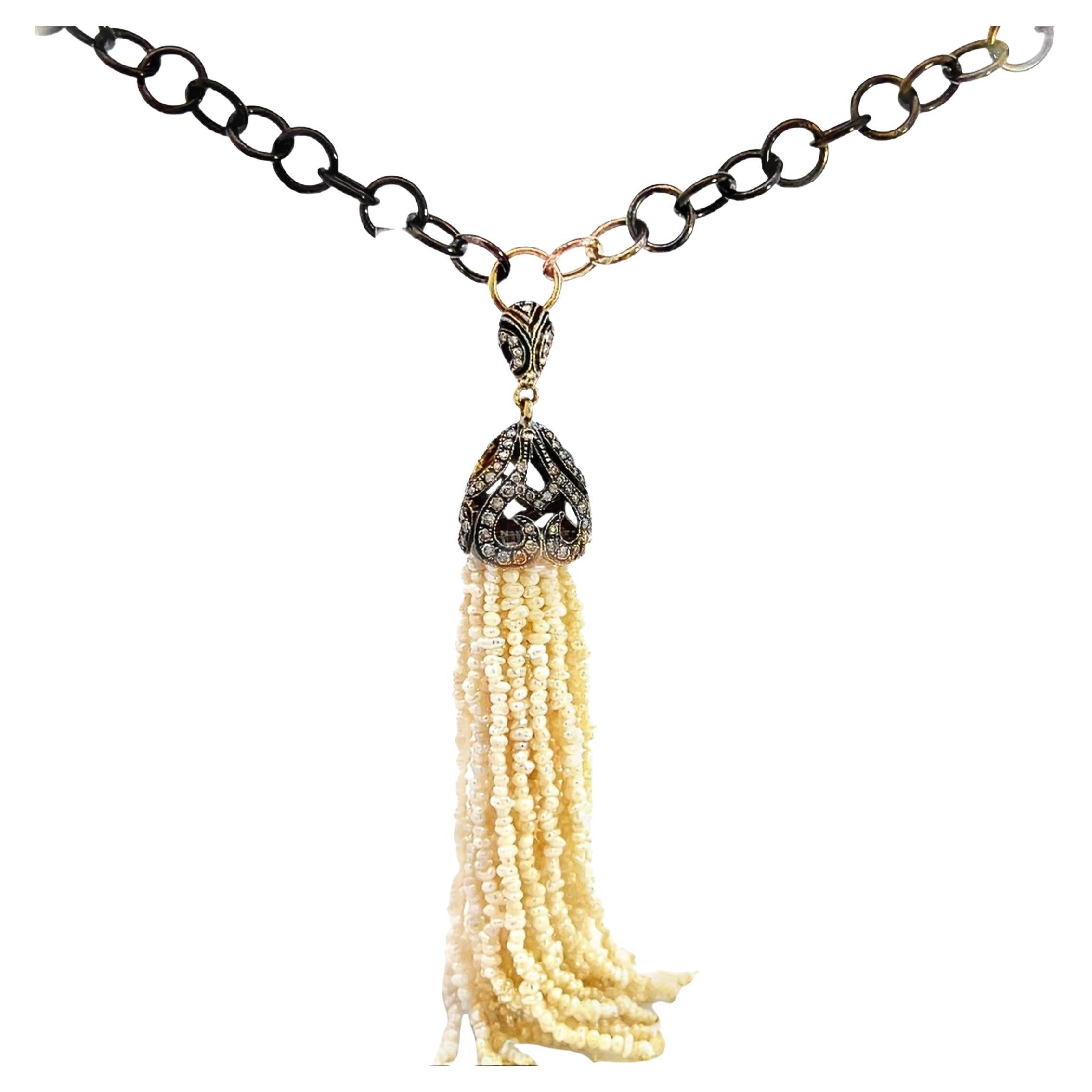 Pearl and Diamond Tassel Necklace Pendant