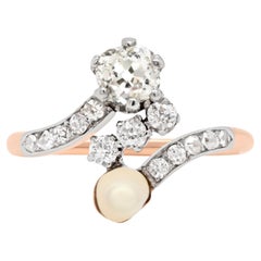 Antique Pearl and Diamond Toi et Moi 18ct Gold and Platinum Engagement Ring, c.1910