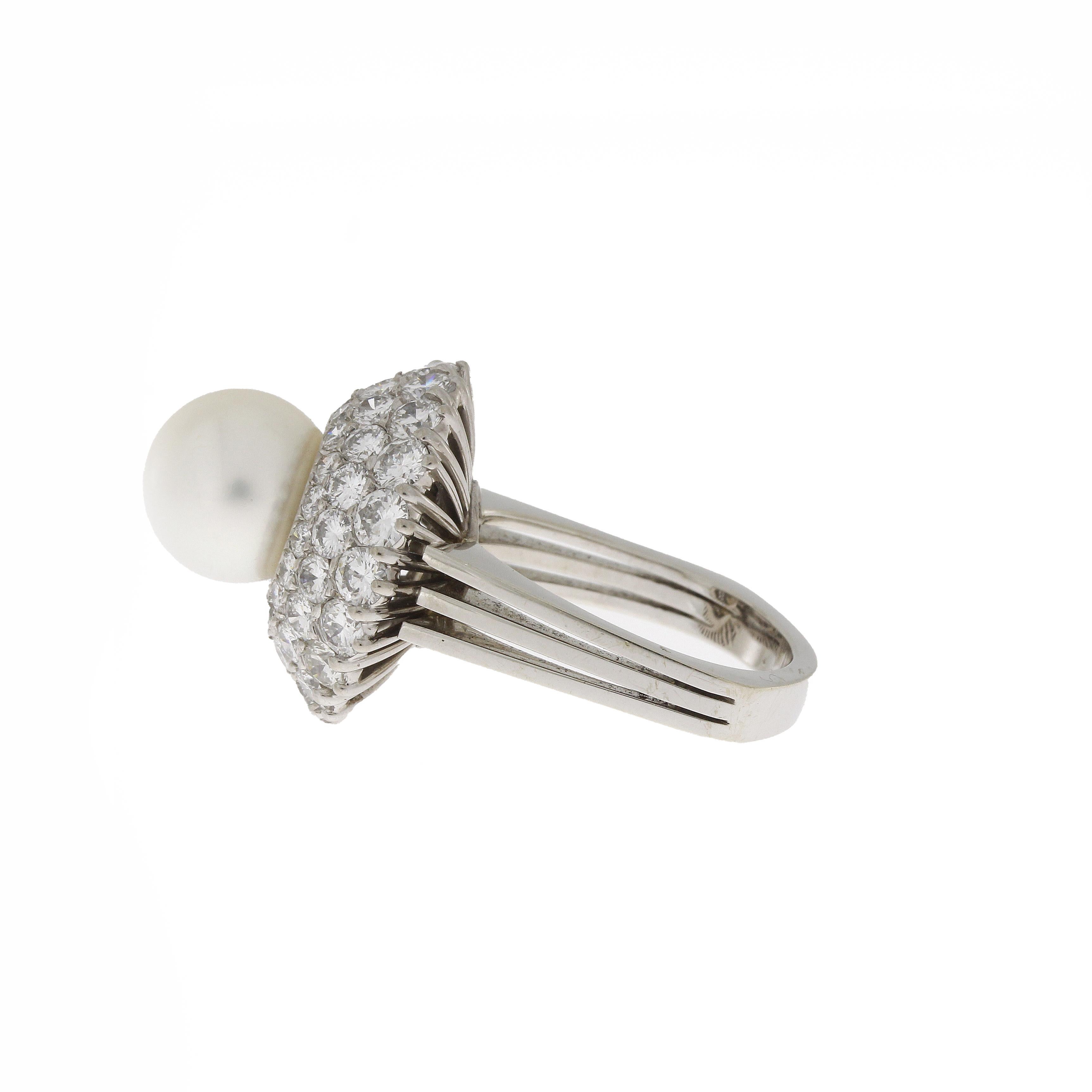 Contemporary Pearl and Diamond White Gold Cocktail Ring For Sale