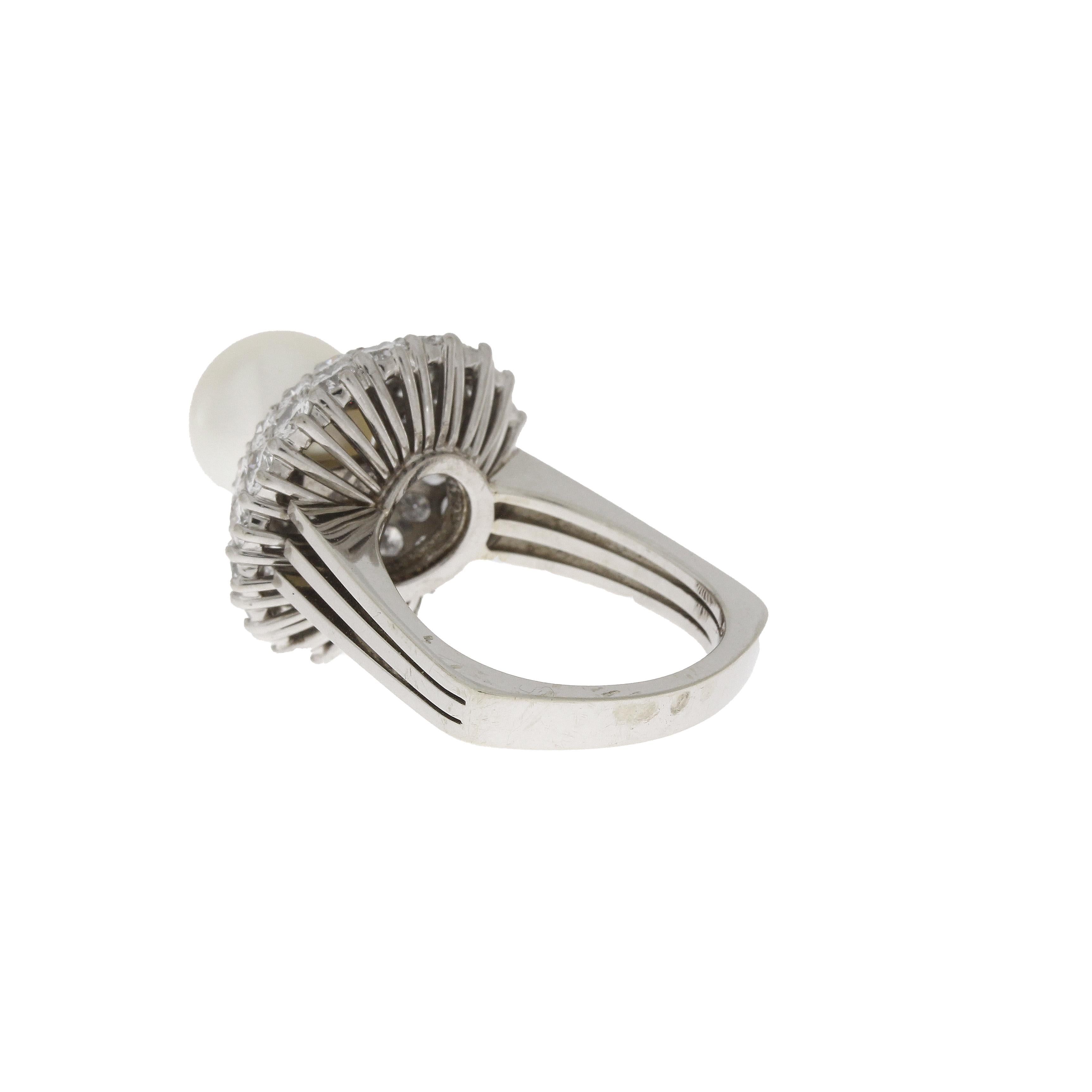 Brilliant Cut Pearl and Diamond White Gold Cocktail Ring For Sale