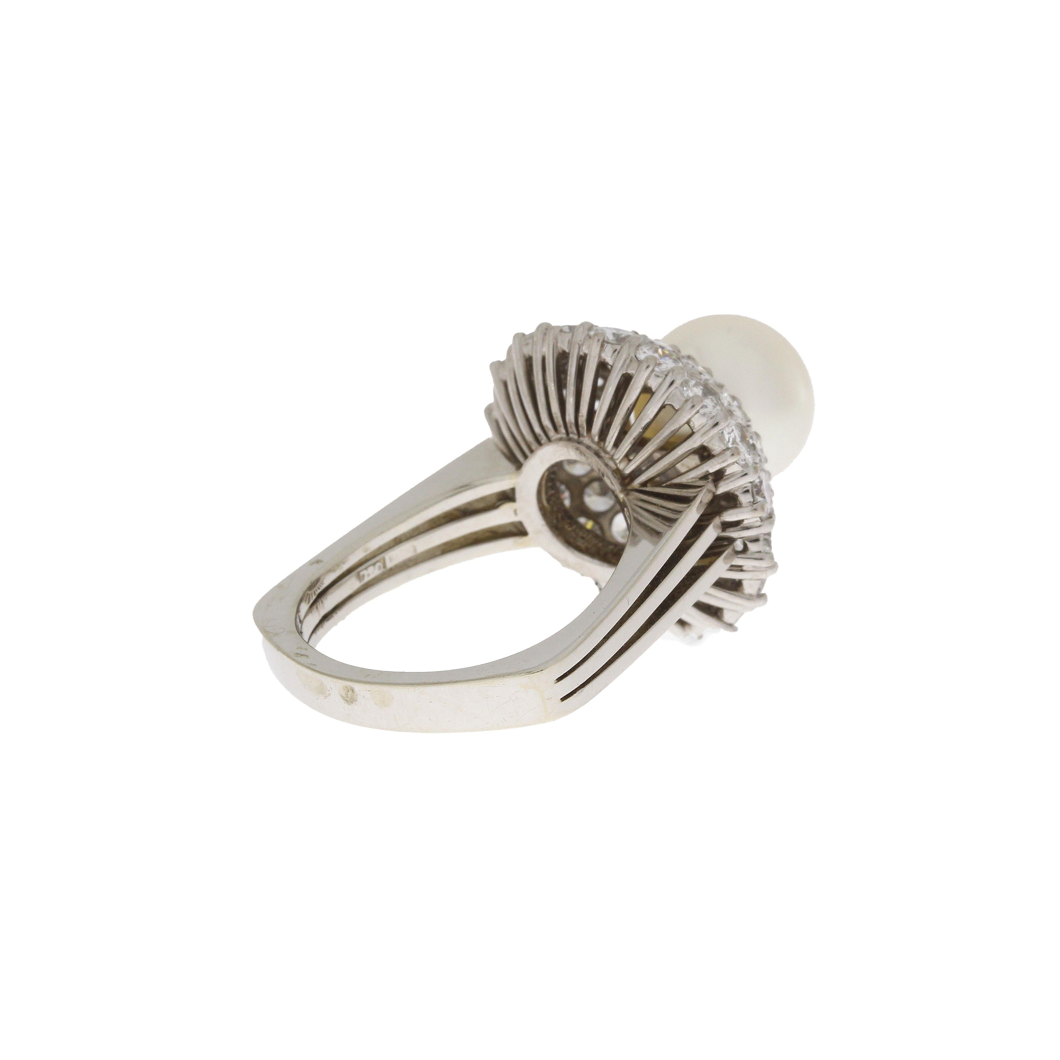 Women's Pearl and Diamond White Gold Cocktail Ring For Sale