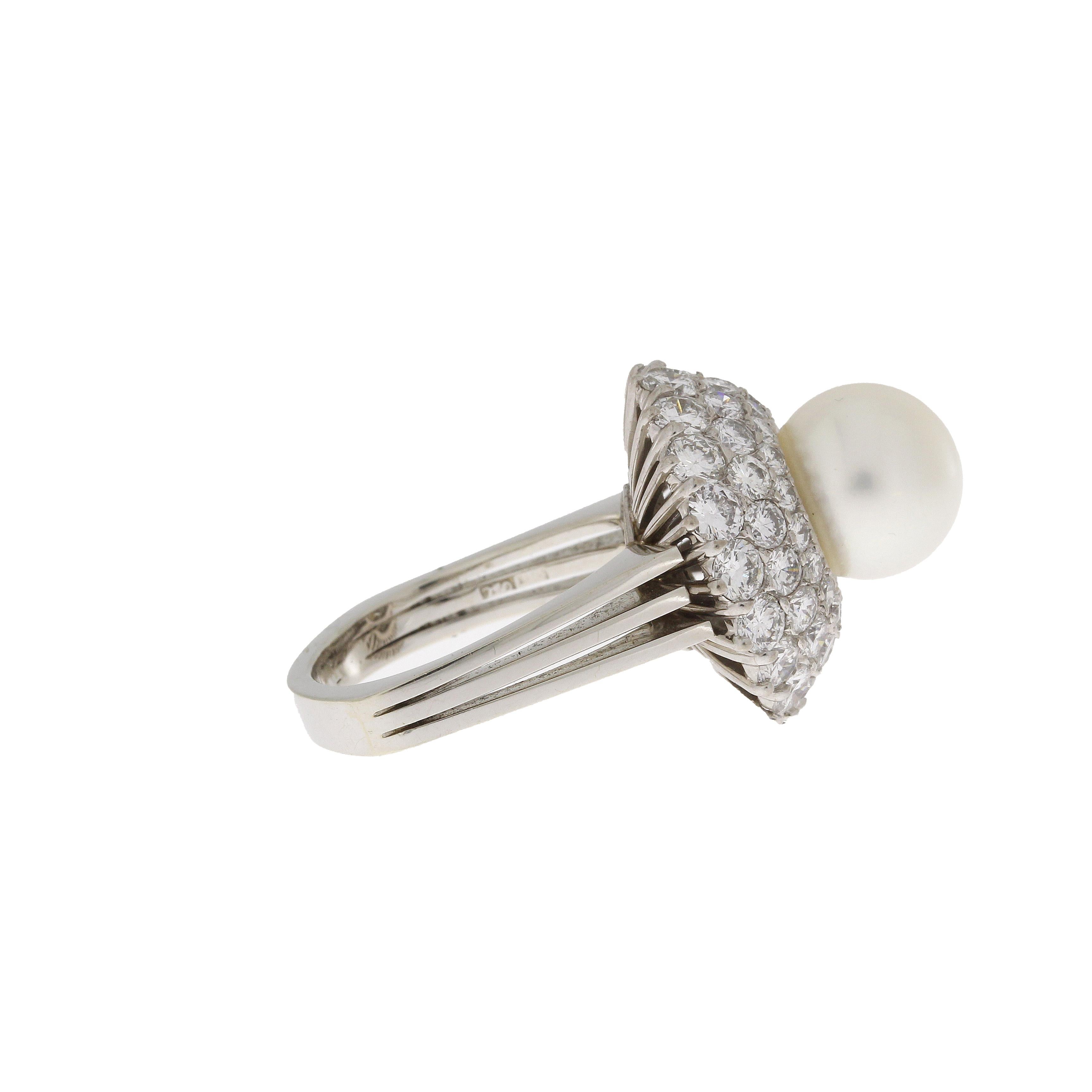 Pearl and Diamond White Gold Cocktail Ring For Sale 1