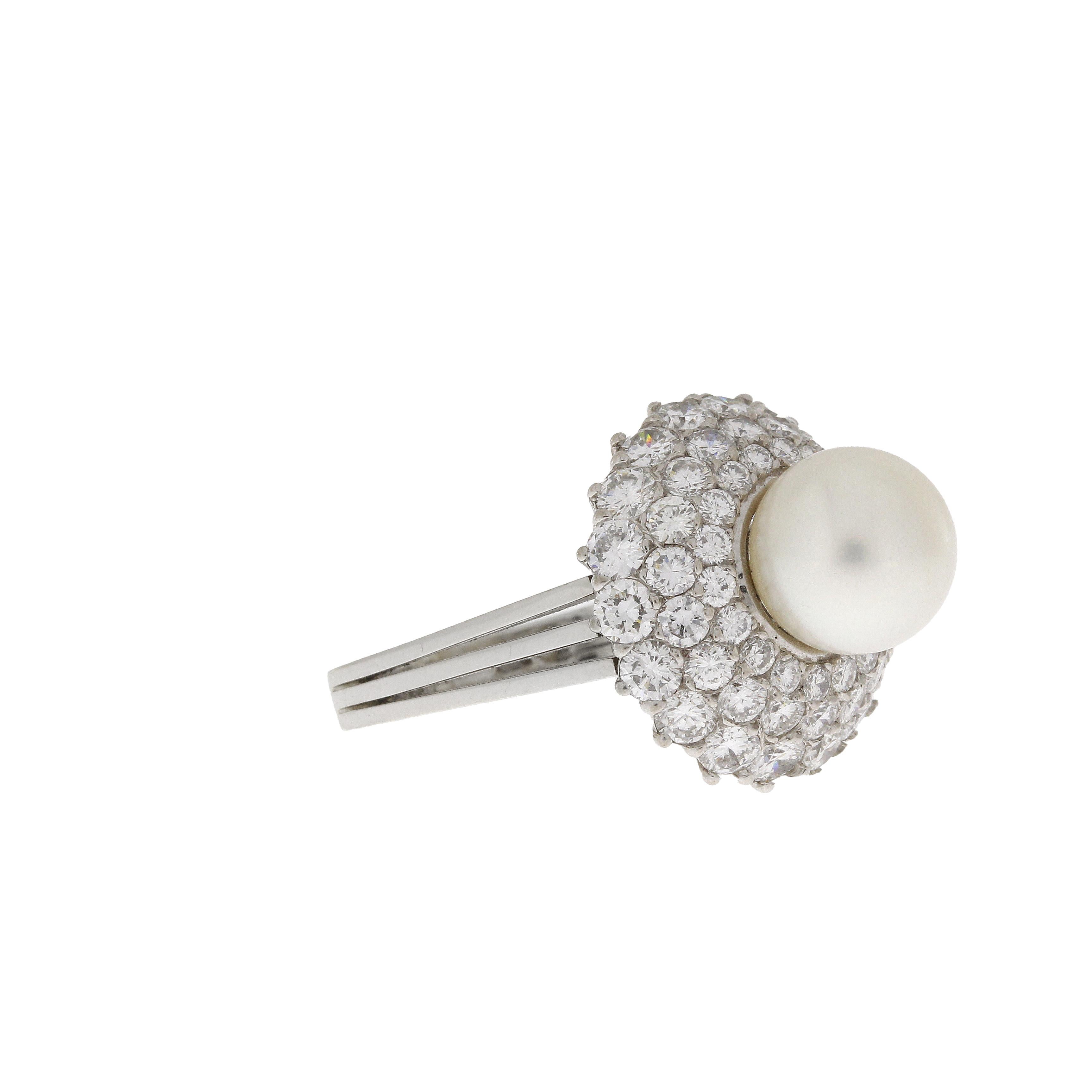Pearl and Diamond White Gold Cocktail Ring For Sale 2
