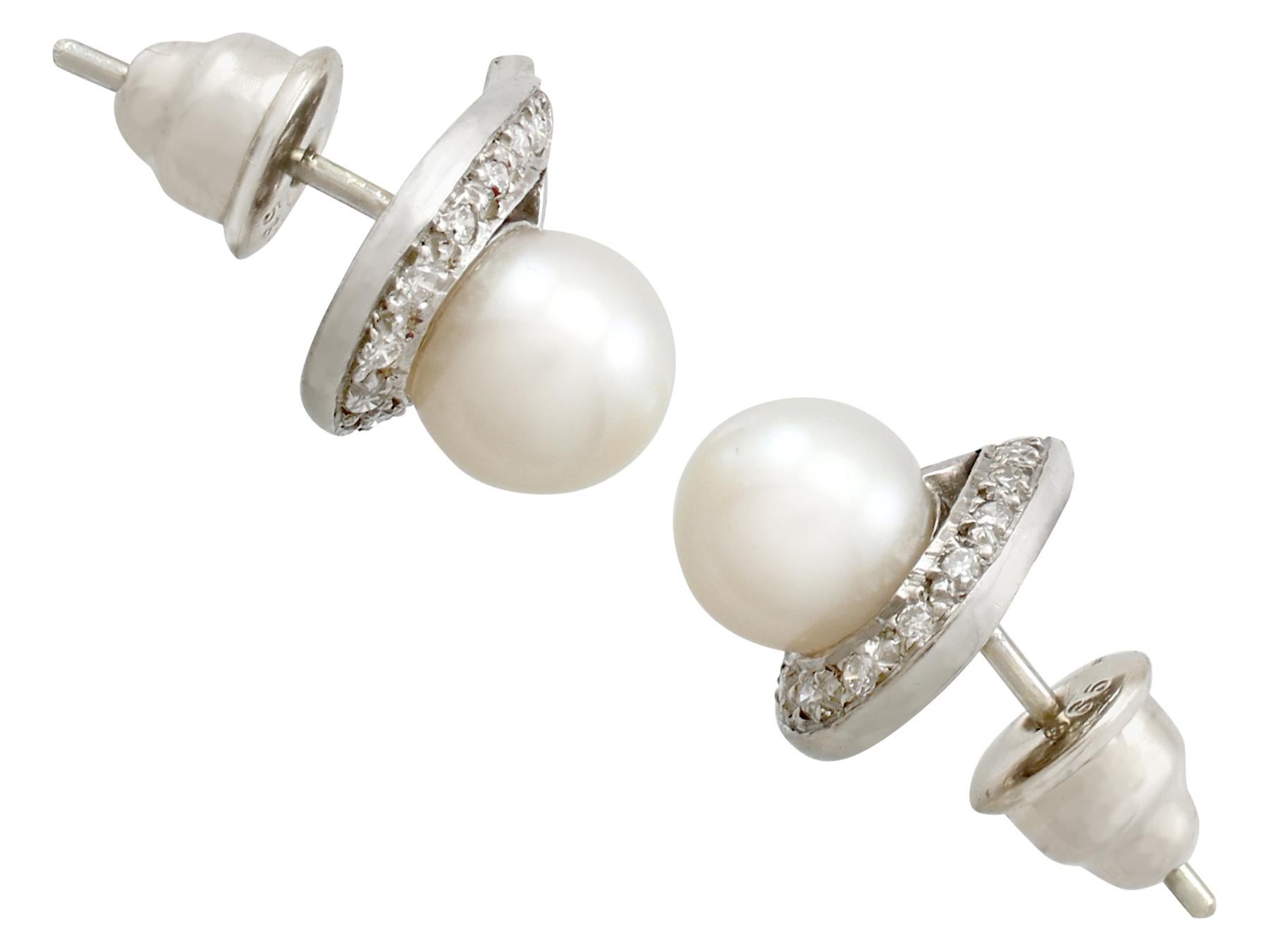 Pearl and Diamond White Gold Stud Earrings In Excellent Condition In Jesmond, Newcastle Upon Tyne