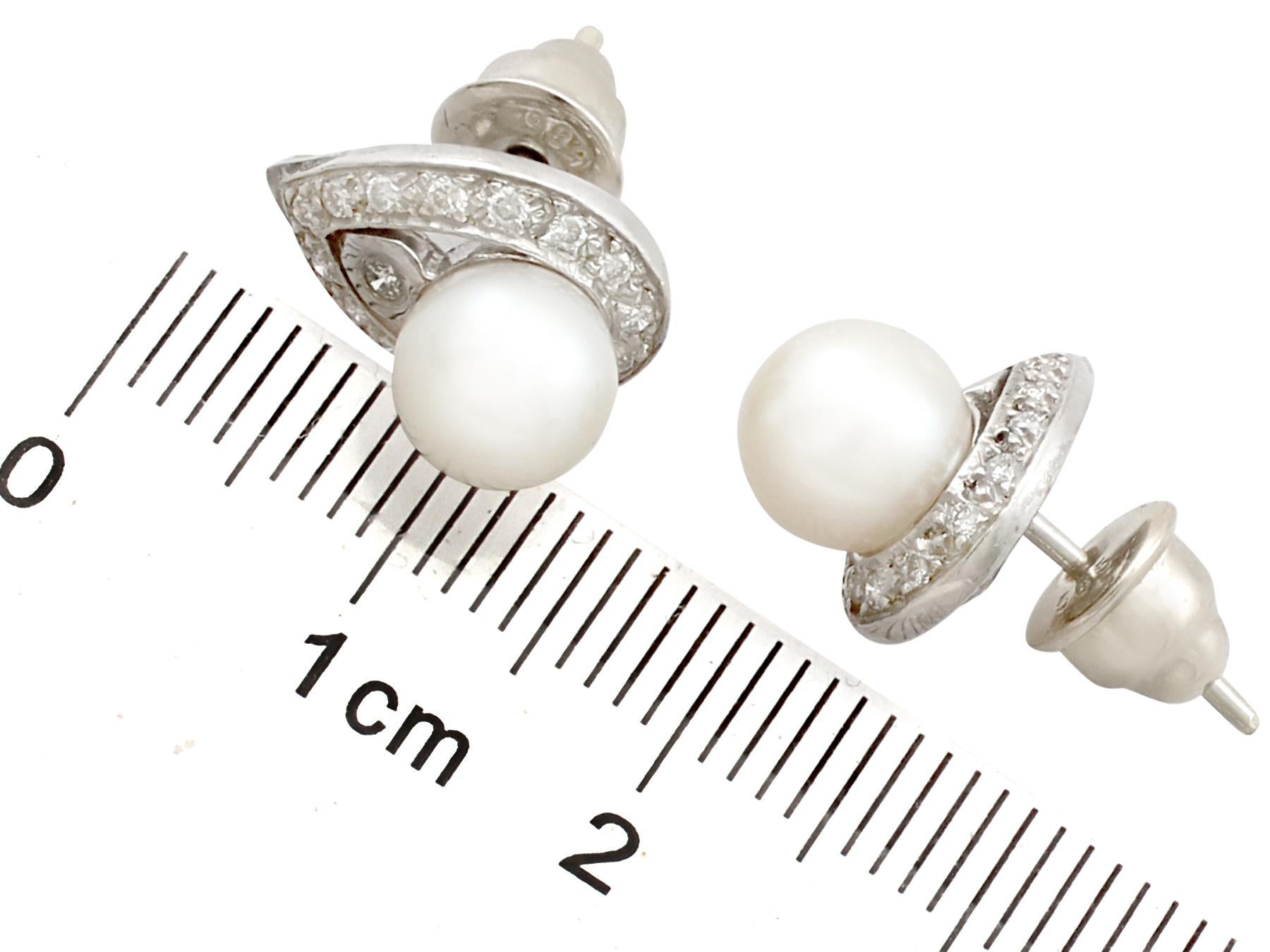 Women's or Men's Pearl and Diamond White Gold Stud Earrings