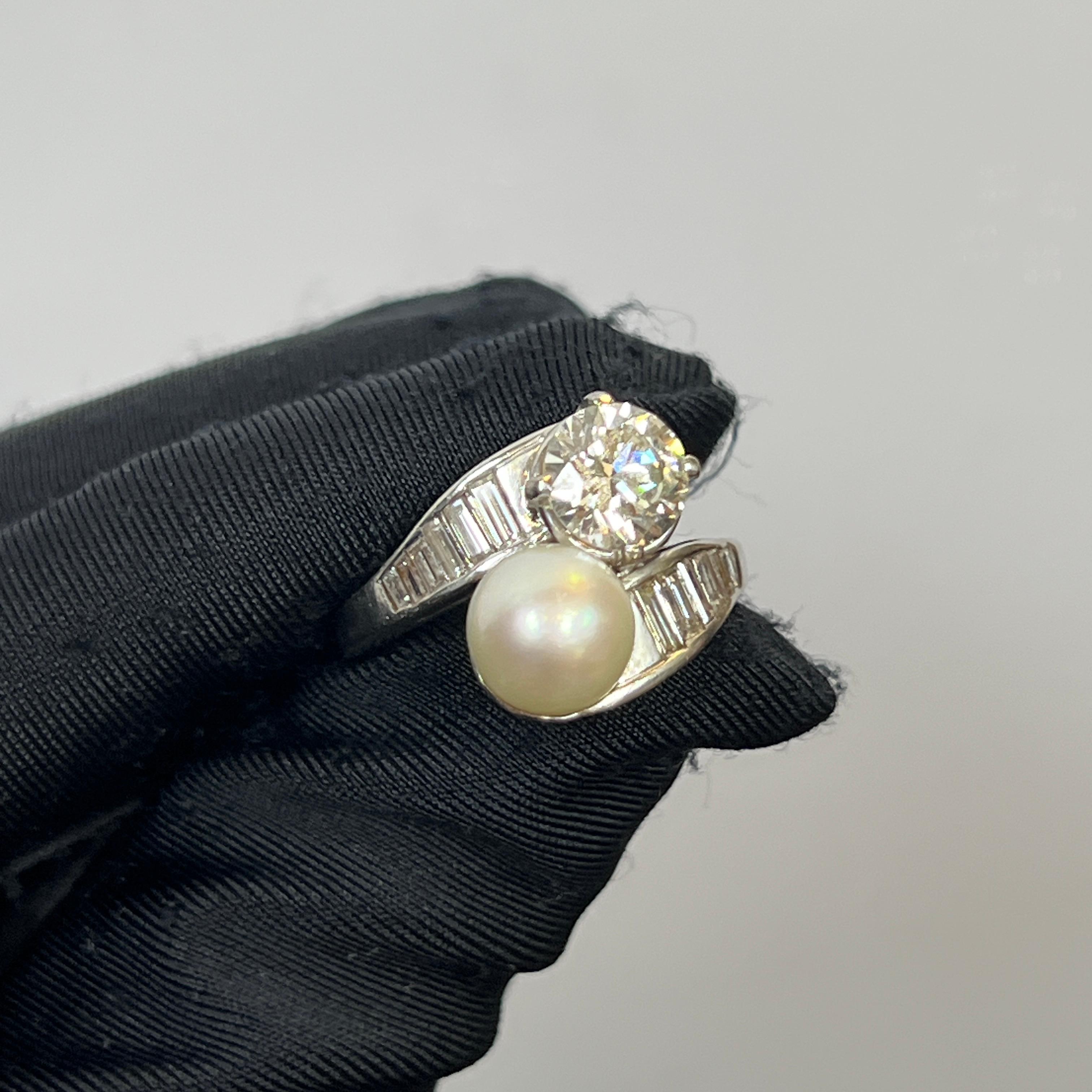 Taglio misto Anello You & Me con perle e diamanti in vendita