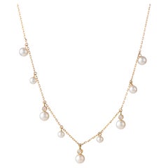 Pearls and Diamonds Chain Choker Necklace, 18k Gold