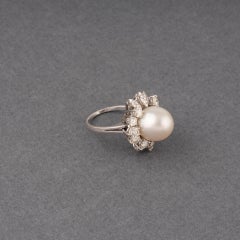 Anillo vintage francés de perlas y diamantes