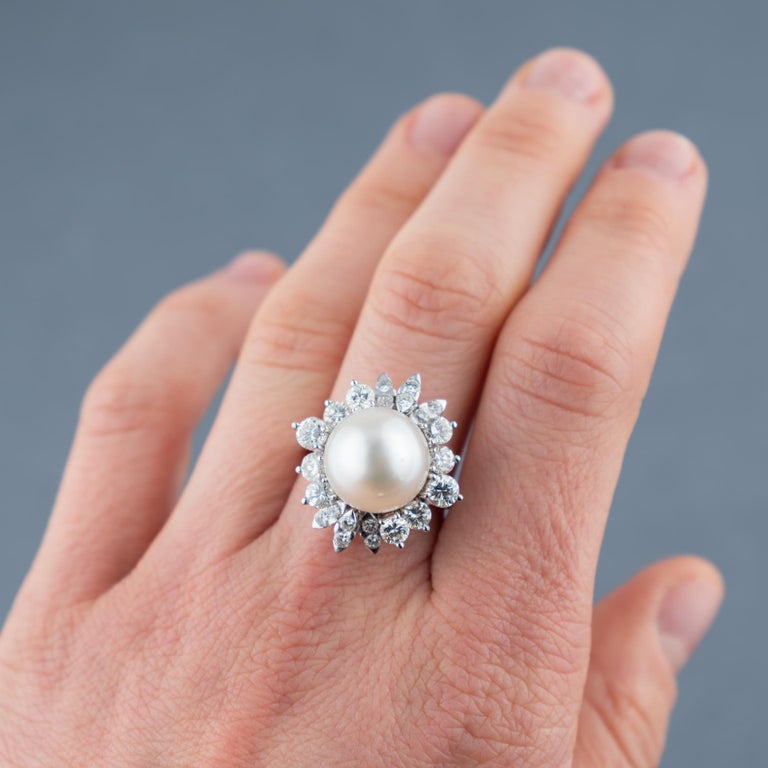 Pearl and Diamonds French Vintage Ring For Sale at 1stDibs