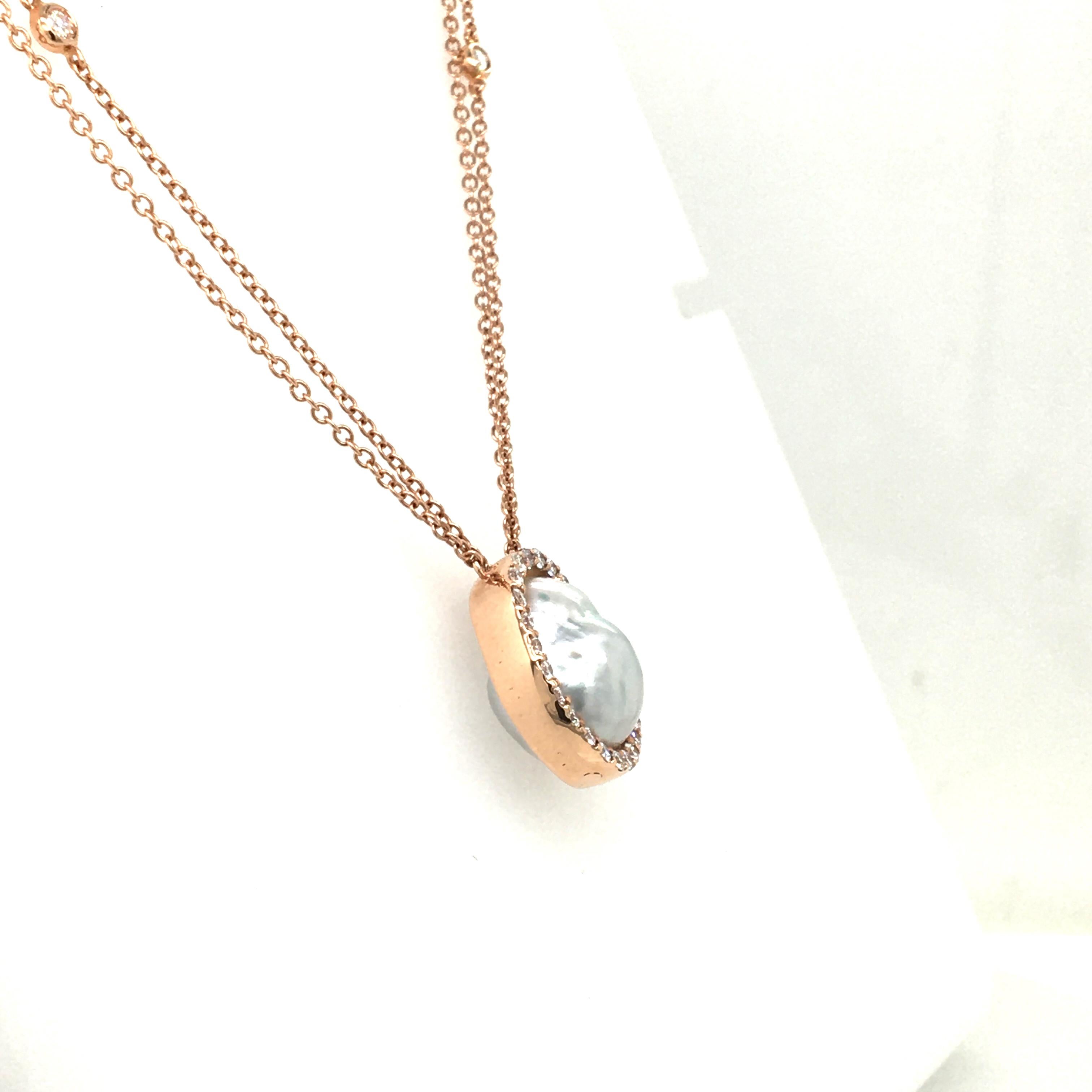 Baroque Pearl and Diamonds Rose Gold Pendent Italy For Sale