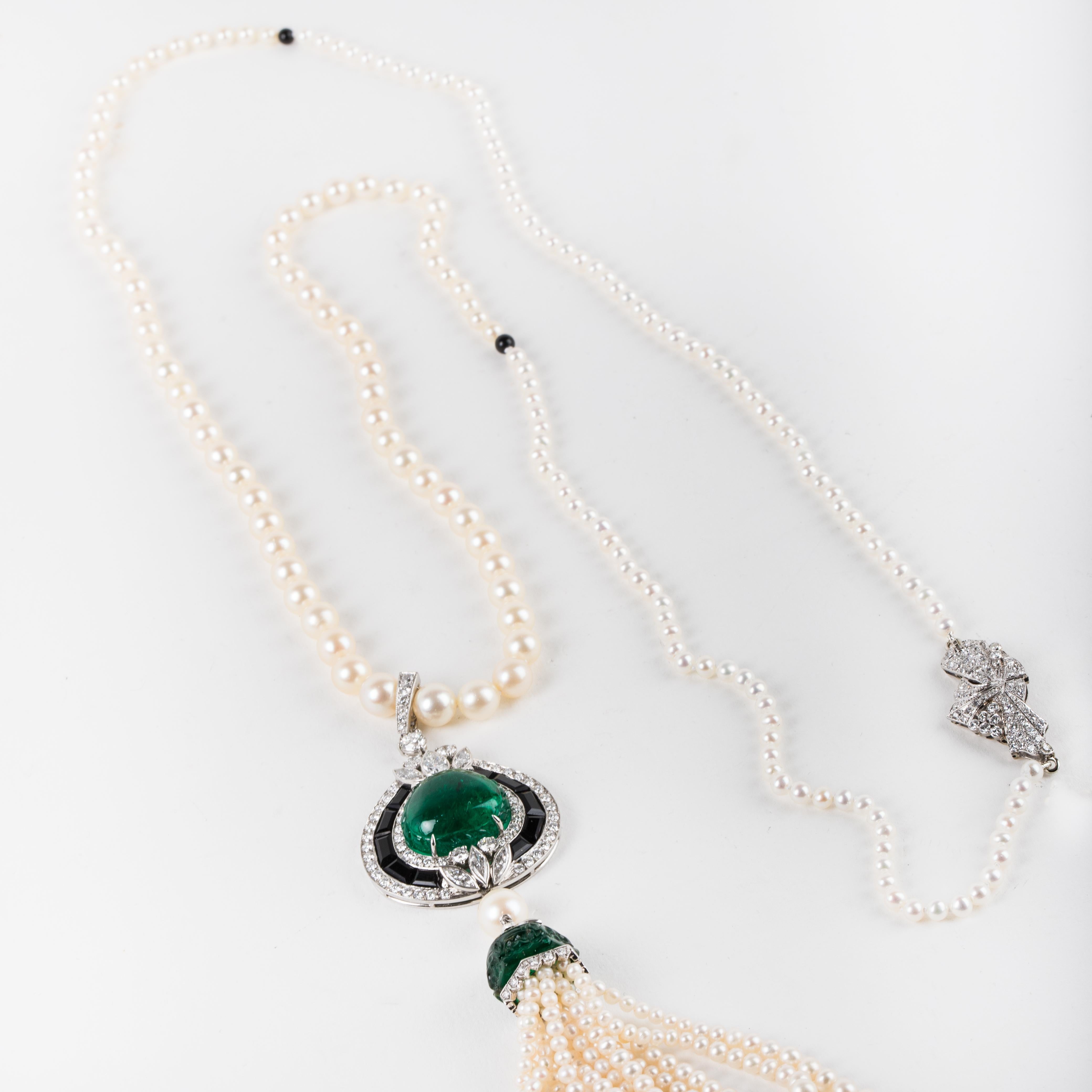 Victorian Pearl and Emerald Tassel Necklace For Sale