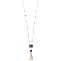 Pearl and Emerald Tassel Necklace