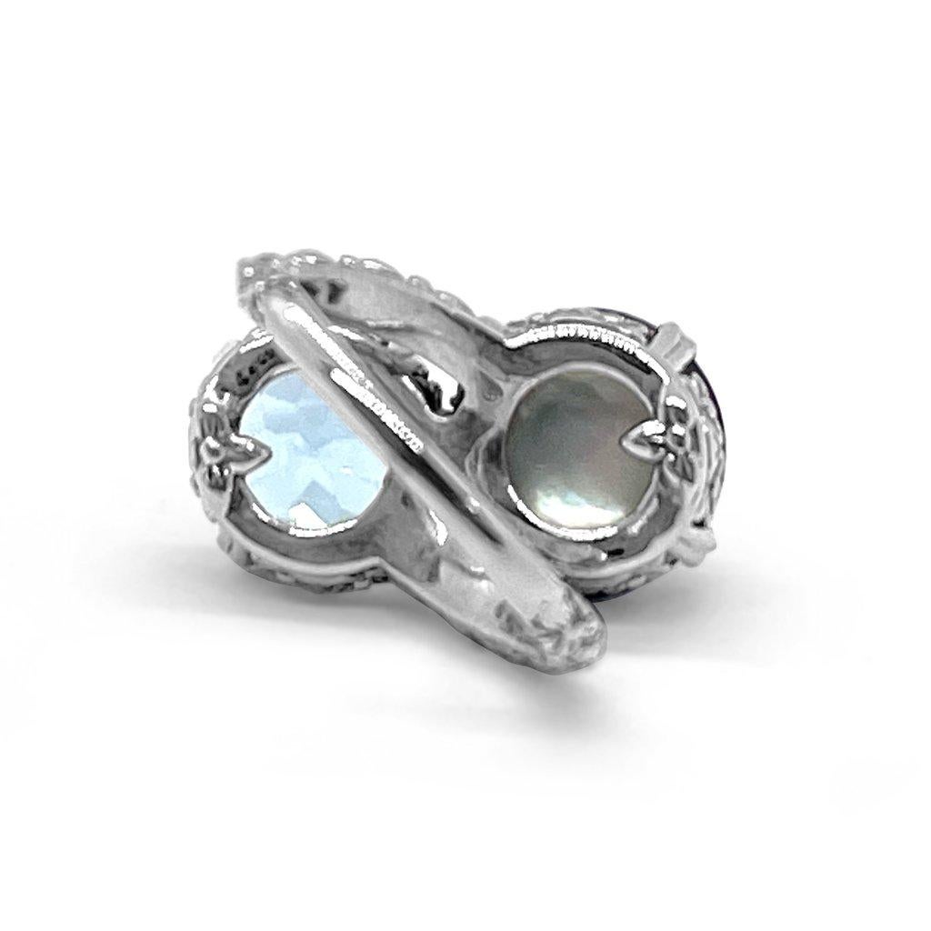 Pearl and Faceted Sky Blue Topaz Ring in Sterling Silver 2