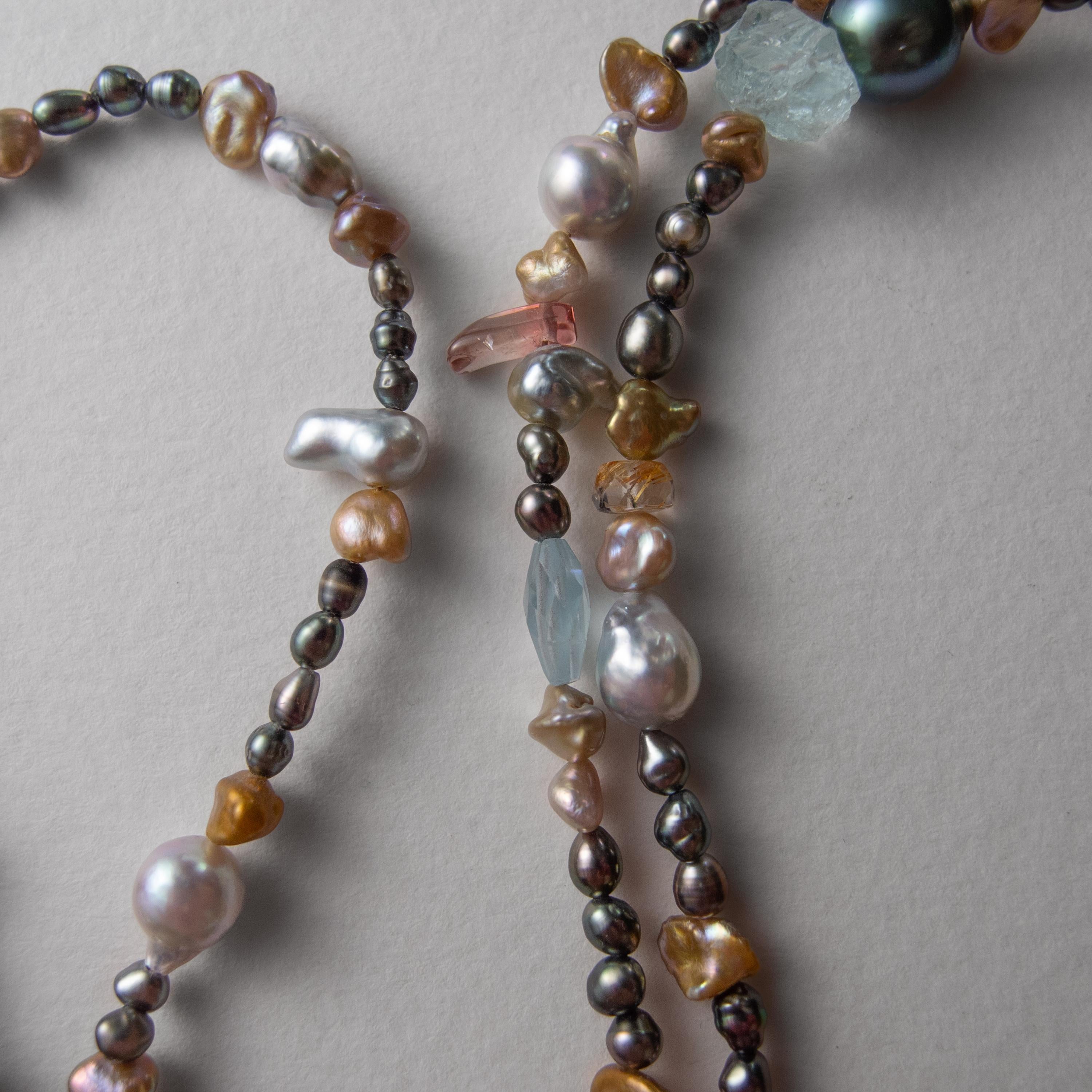South Sea Keshi, Baroque Tahitian, Vintage Akoya, & Gemstone Necklace 36