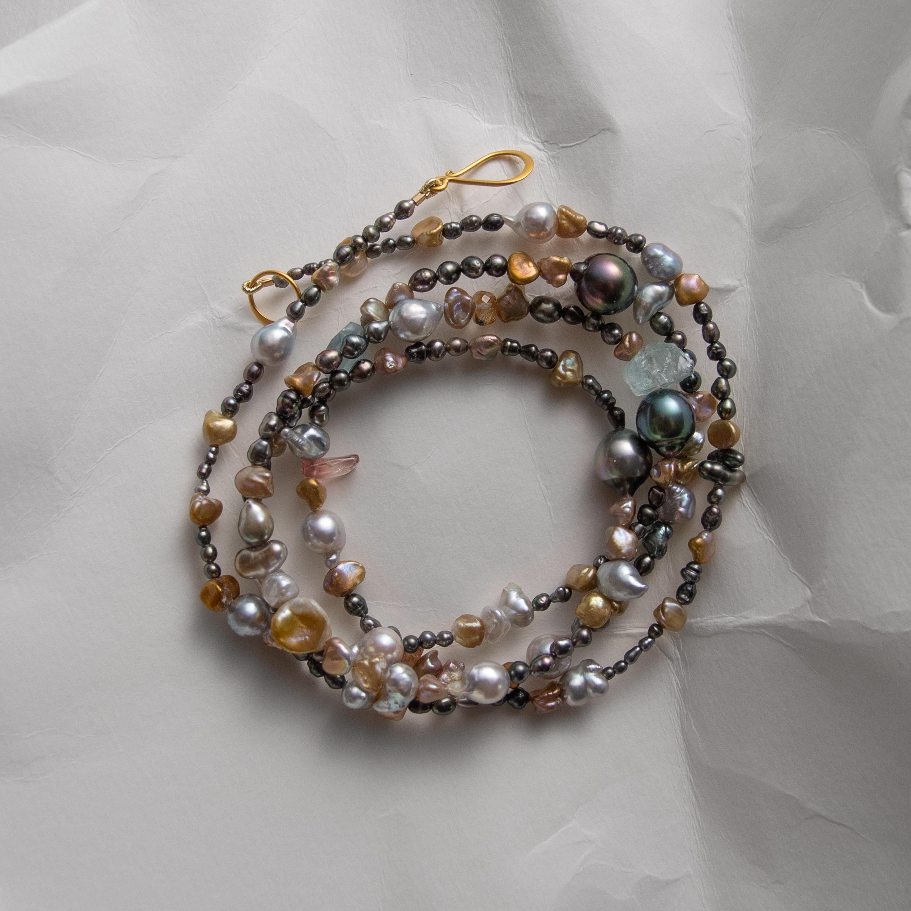South Sea Keshi, Baroque Tahitian, Vintage Akoya, & Gemstone Necklace 36