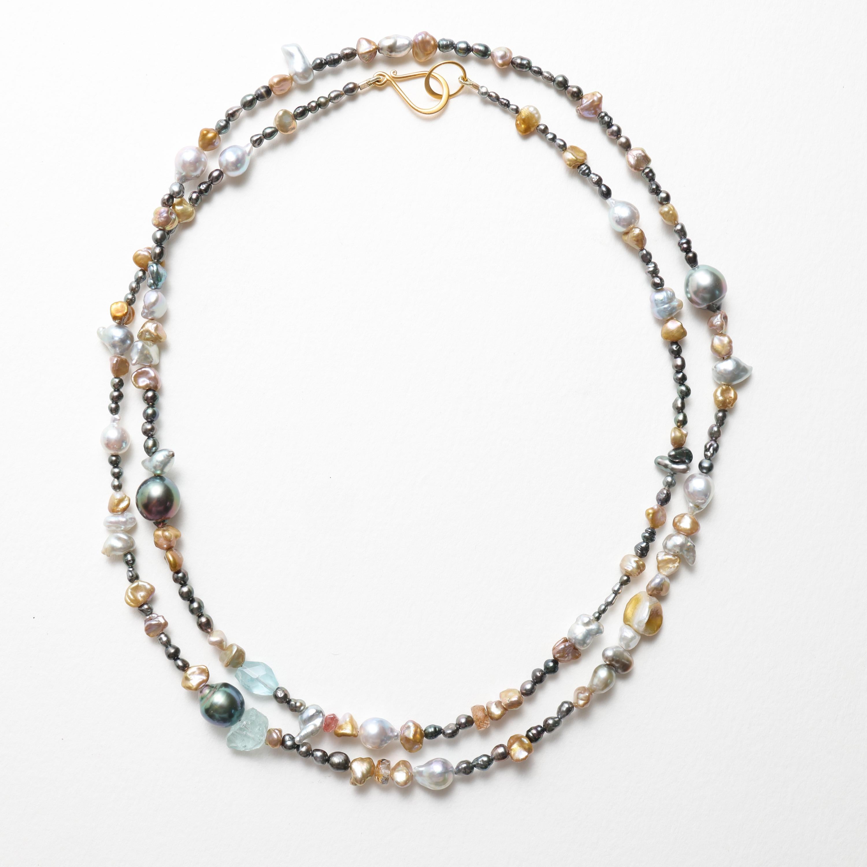 Artisan South Sea Keshi, Baroque Tahitian, Vintage Akoya, & Gemstone Necklace 36