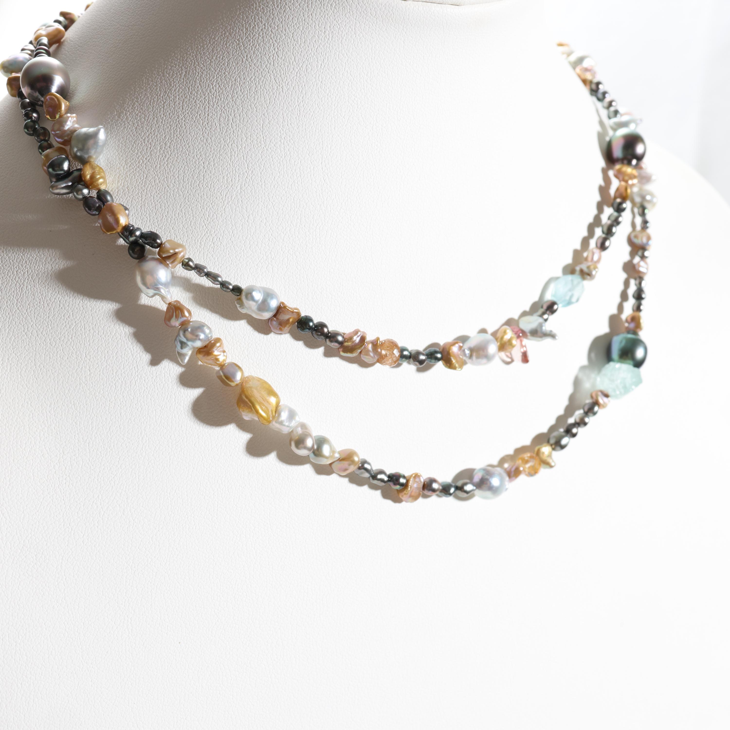 Bead South Sea Keshi, Baroque Tahitian, Vintage Akoya, & Gemstone Necklace 36