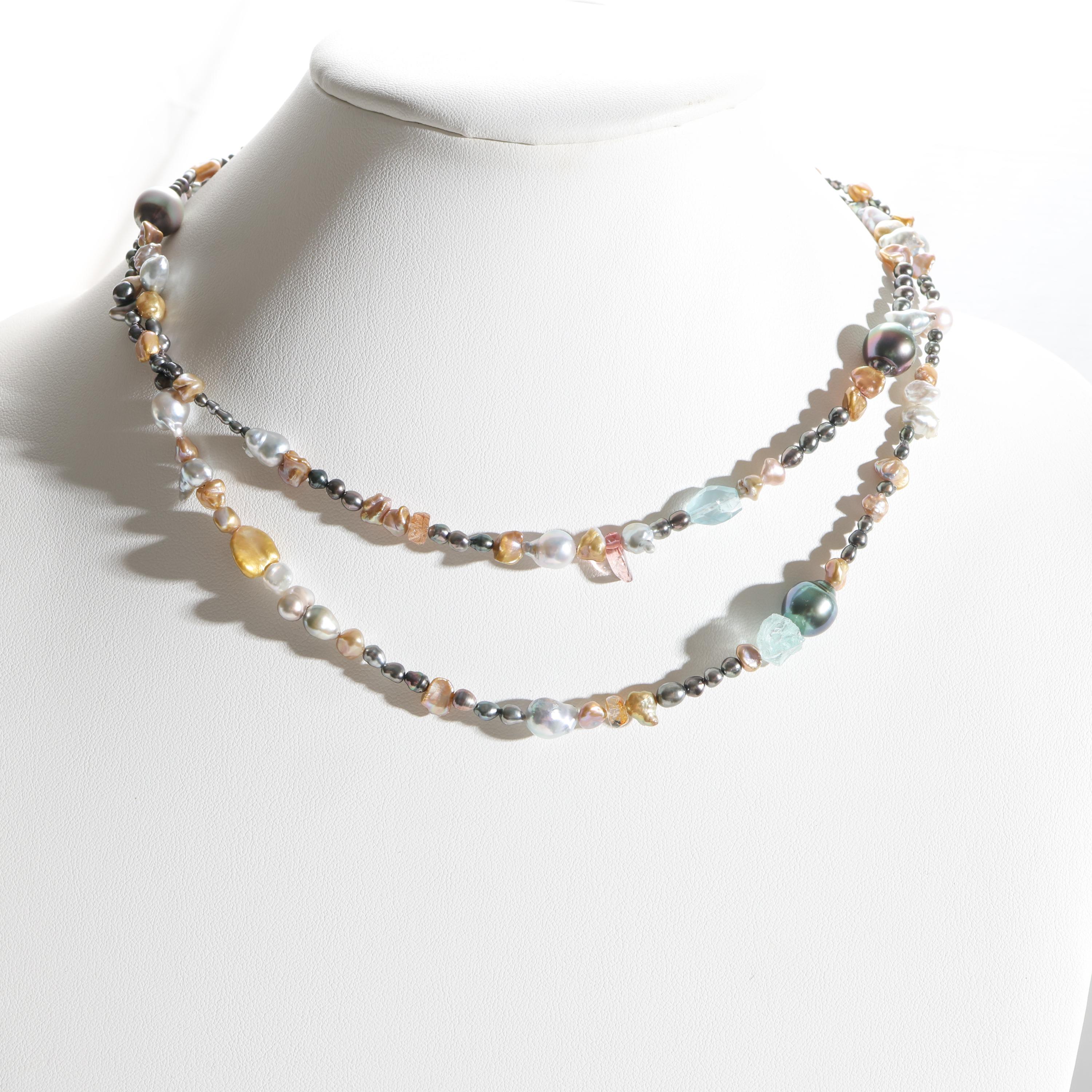 South Sea Keshi, Baroque Tahitian, Vintage Akoya, & Gemstone Necklace 36