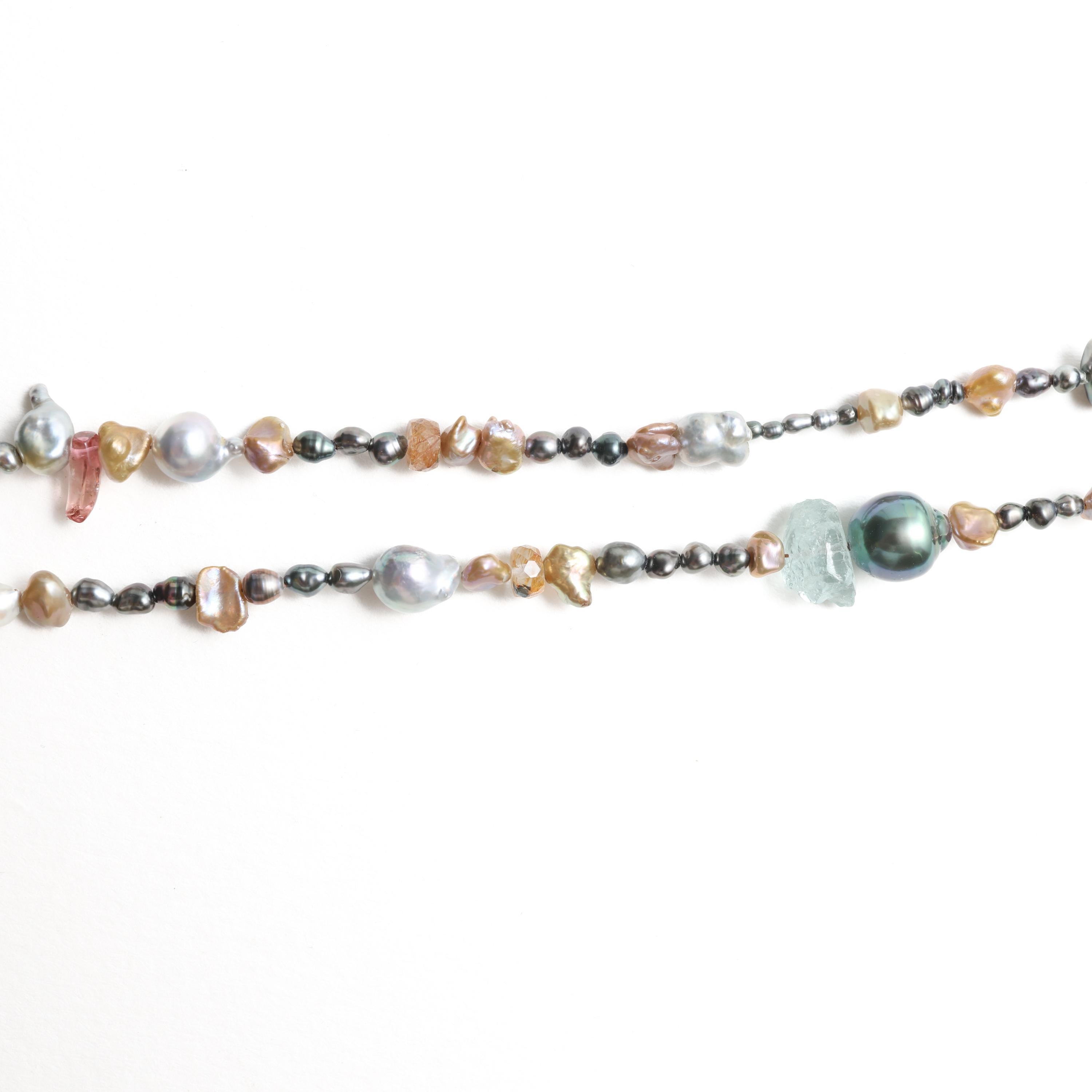 South Sea Keshi, Baroque Tahitian, Vintage Akoya, & Gemstone Necklace 36