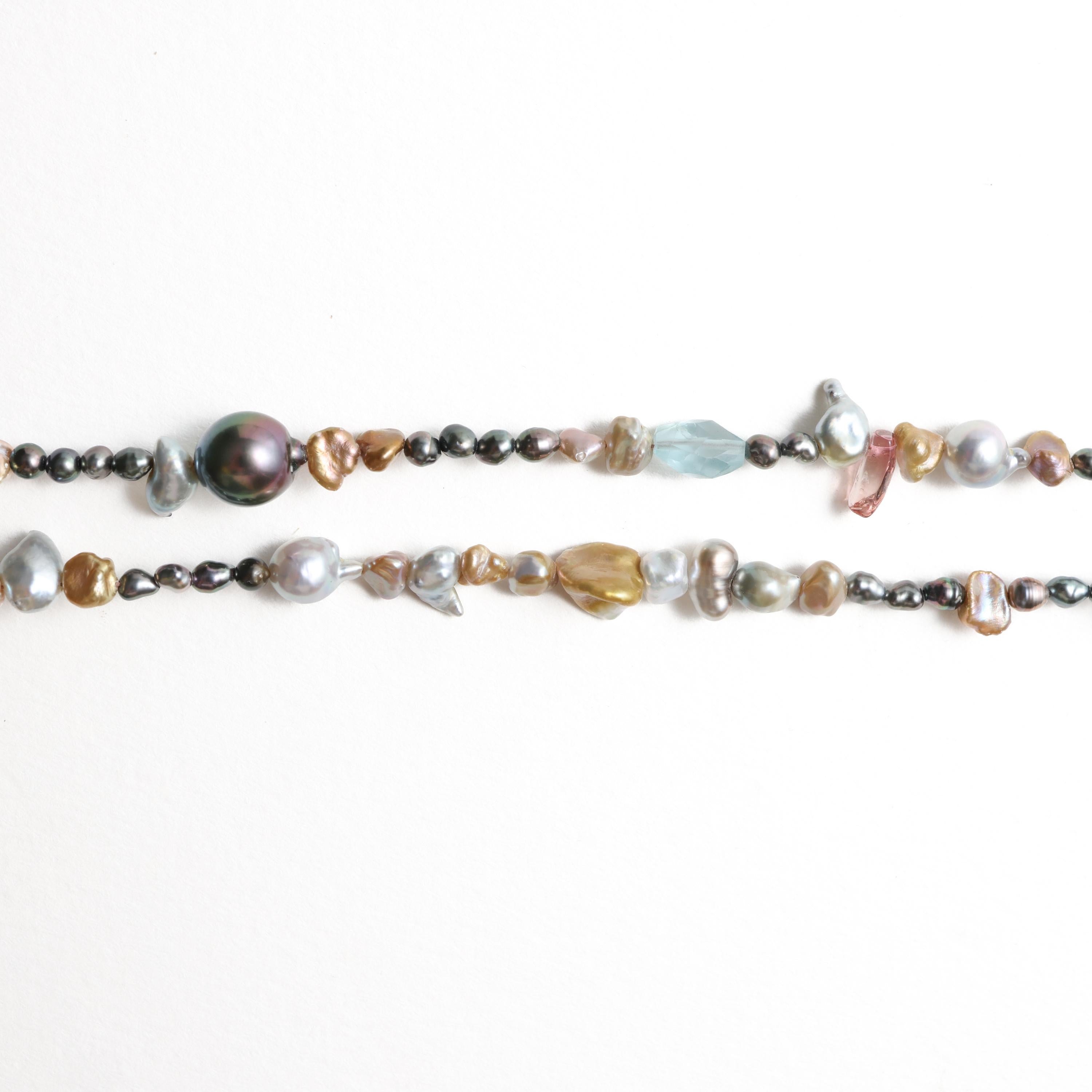 South Sea Keshi, Baroque Tahitian, Vintage Akoya, & Gemstone Necklace 36