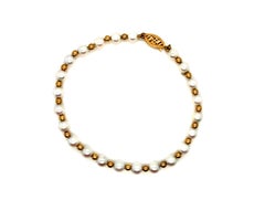 Pearl and Gold Ball Bracelet 14K Yellow Gold Clasp 5mm 7.5 Inch