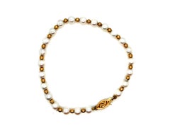 Pearl and Gold Ball Bracelet 14K Yellow Gold Clasp 5mm 7.5 Inch