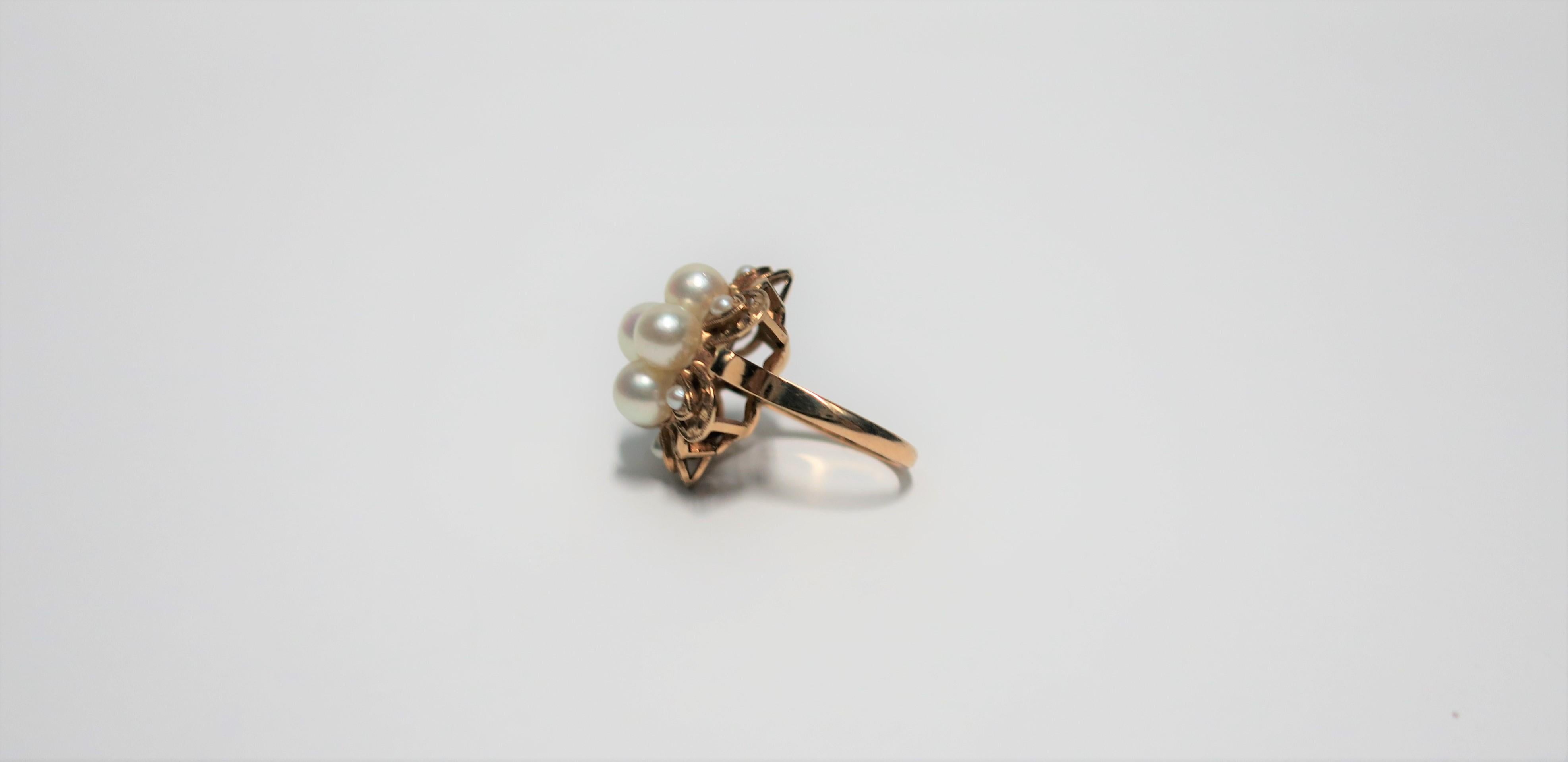 Cocktailring mit Perlen- und Gold-Cluster im Angebot 6