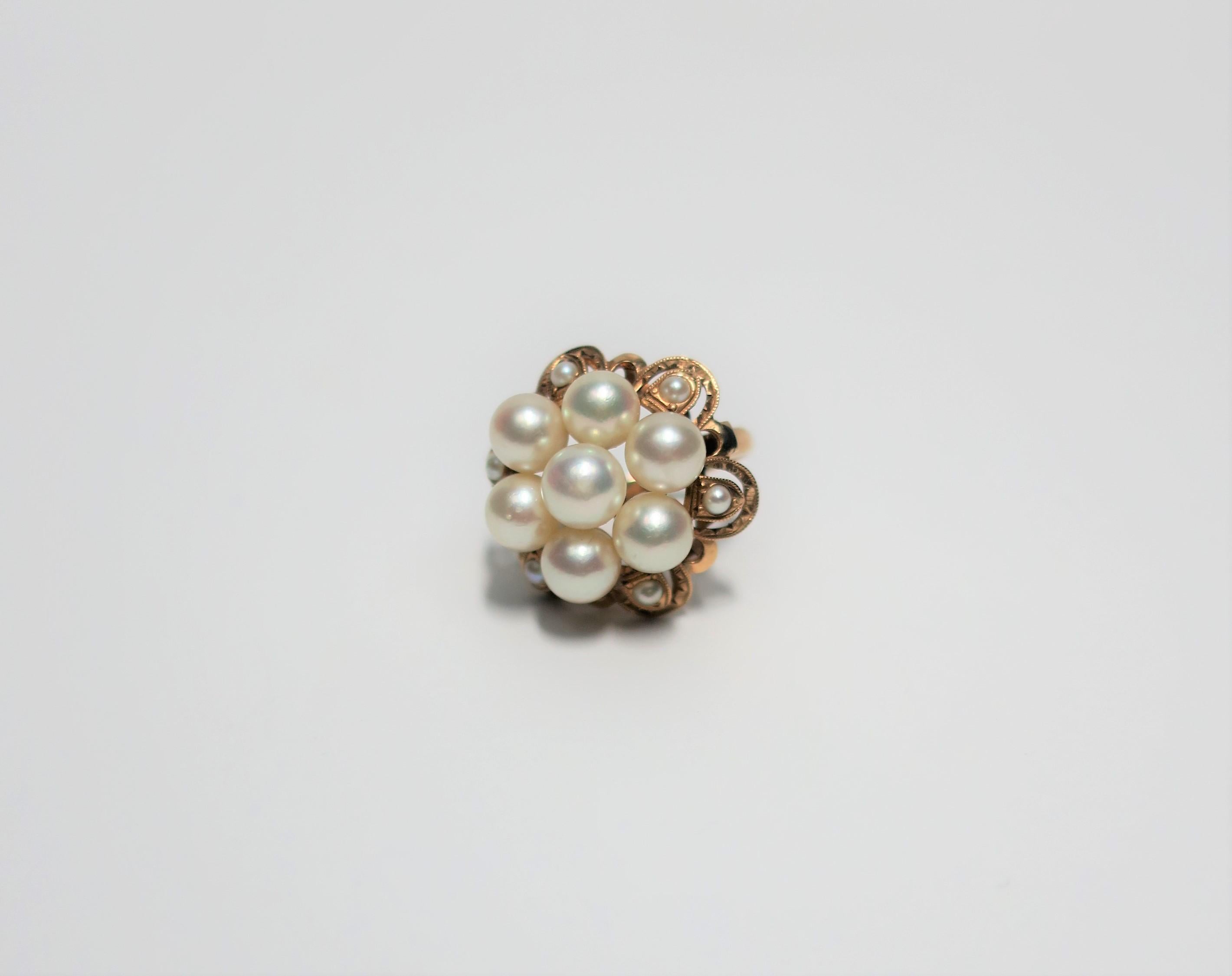 Cocktailring mit Perlen- und Gold-Cluster im Angebot 3