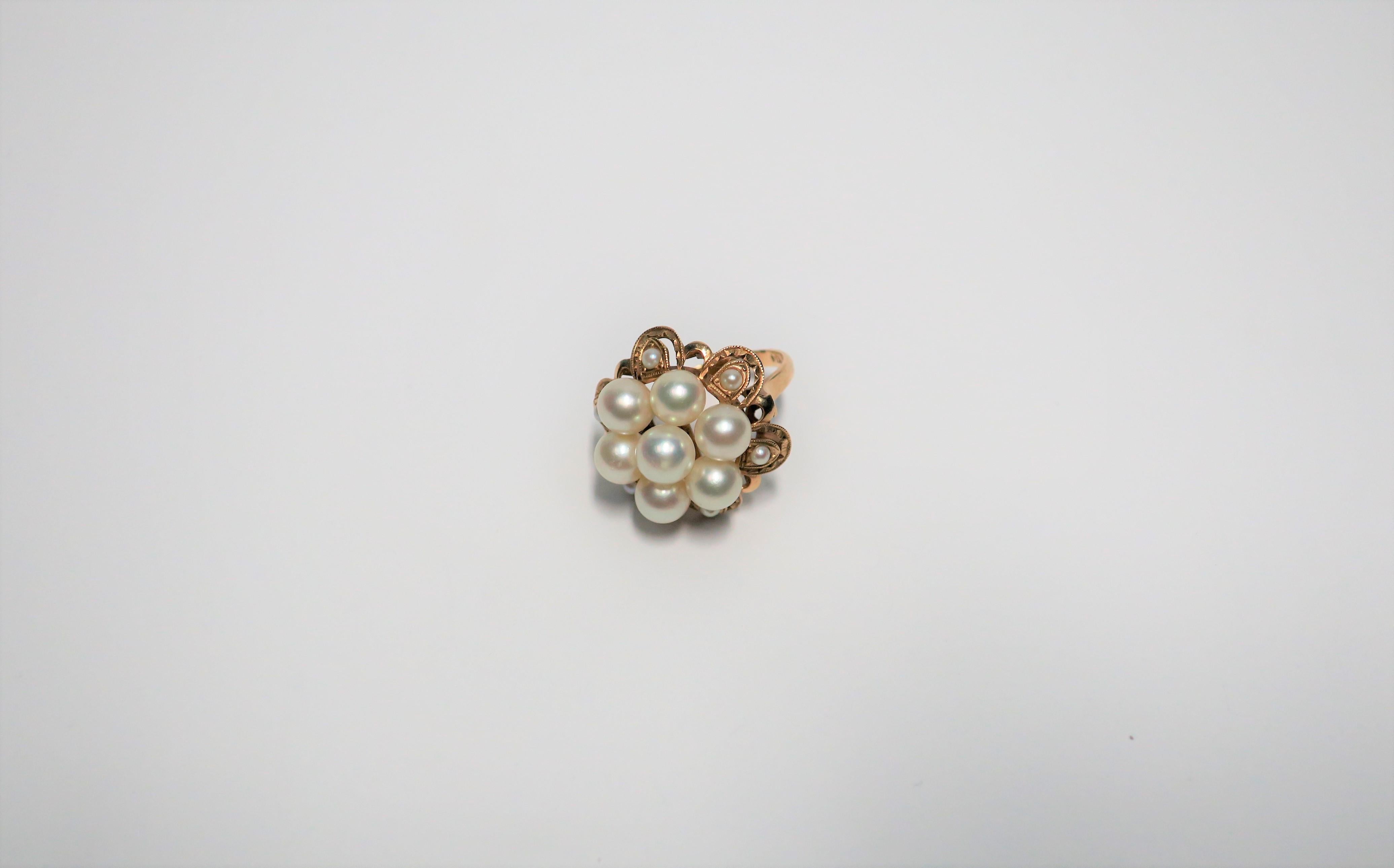 Cocktailring mit Perlen- und Gold-Cluster im Angebot 4