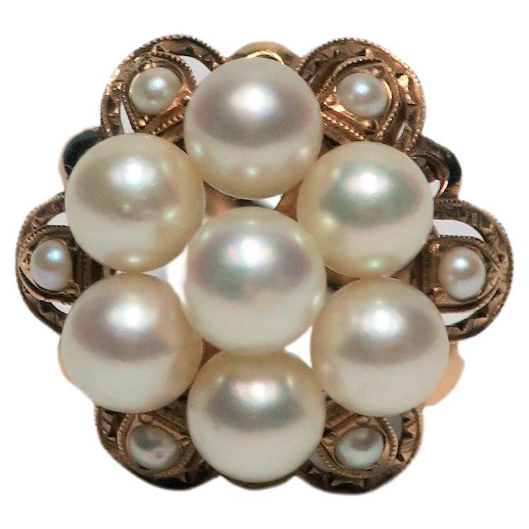 Pearl and Gold Cluster Cocktail Ring