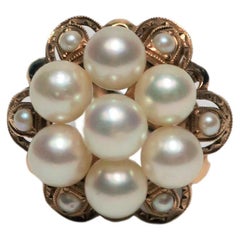 Used Pearl and Gold Cluster Cocktail Ring