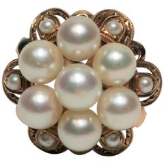 Pearl and 14 Karat Yellow Gold Cocktail Ring