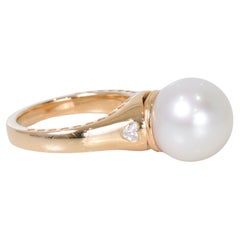 Pearl and Heart Diamond Ring in 14k Yellow Gold 