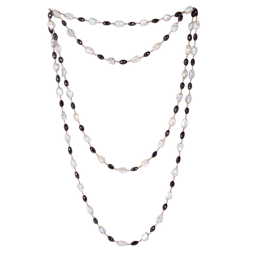 Pearl and Ice Diamond Chain Necklace For Sale