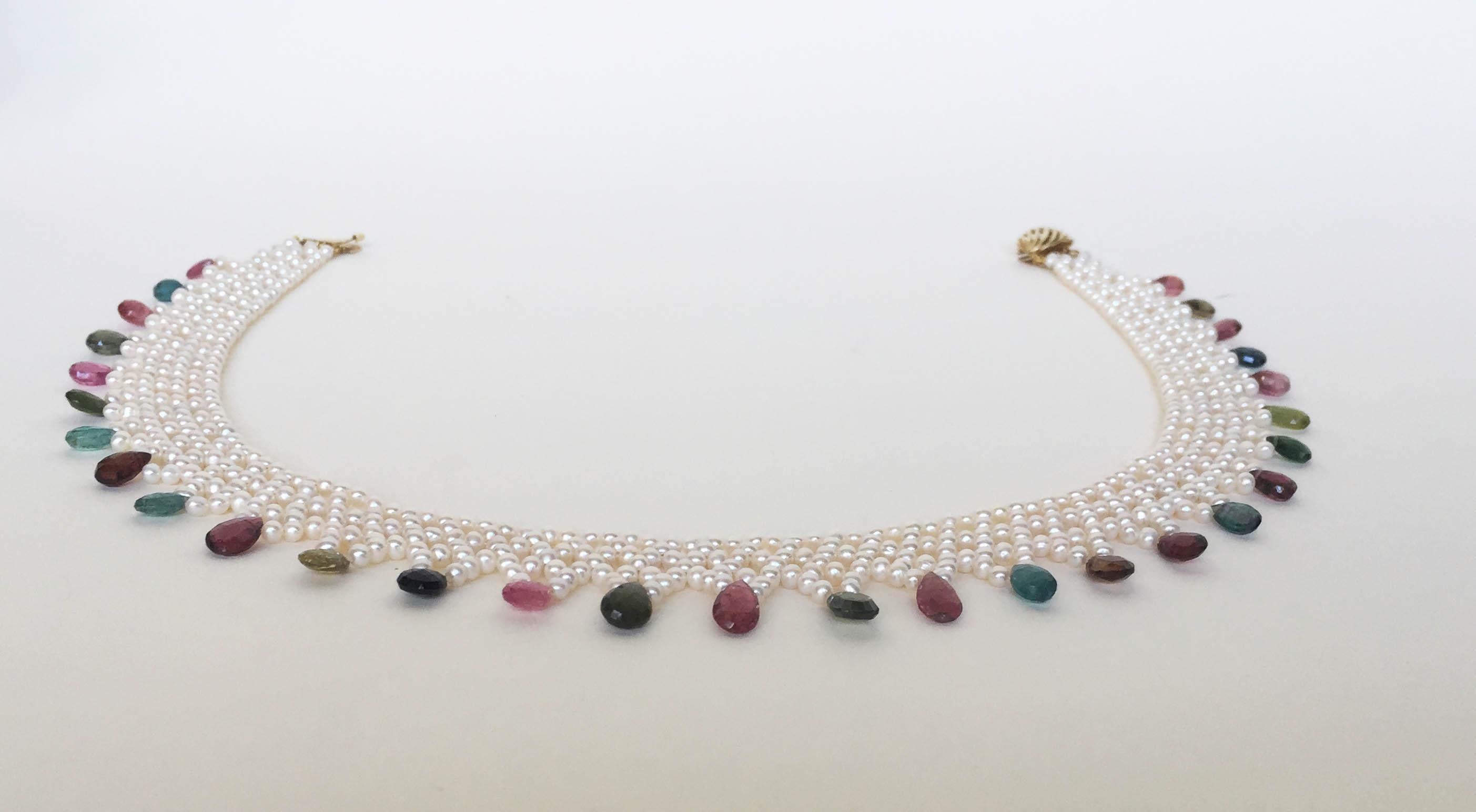 Marina J Pearl and Multi-Color Tourmaline Woven Necklace with Vintage 14 K Gold  1