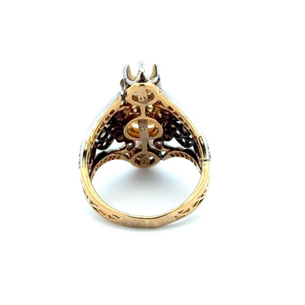 Pearl and OEC Diamond Lacey Navette Edwardian Vintage Platinum Cocktail Ring In Excellent Condition For Sale In Montreal, QC