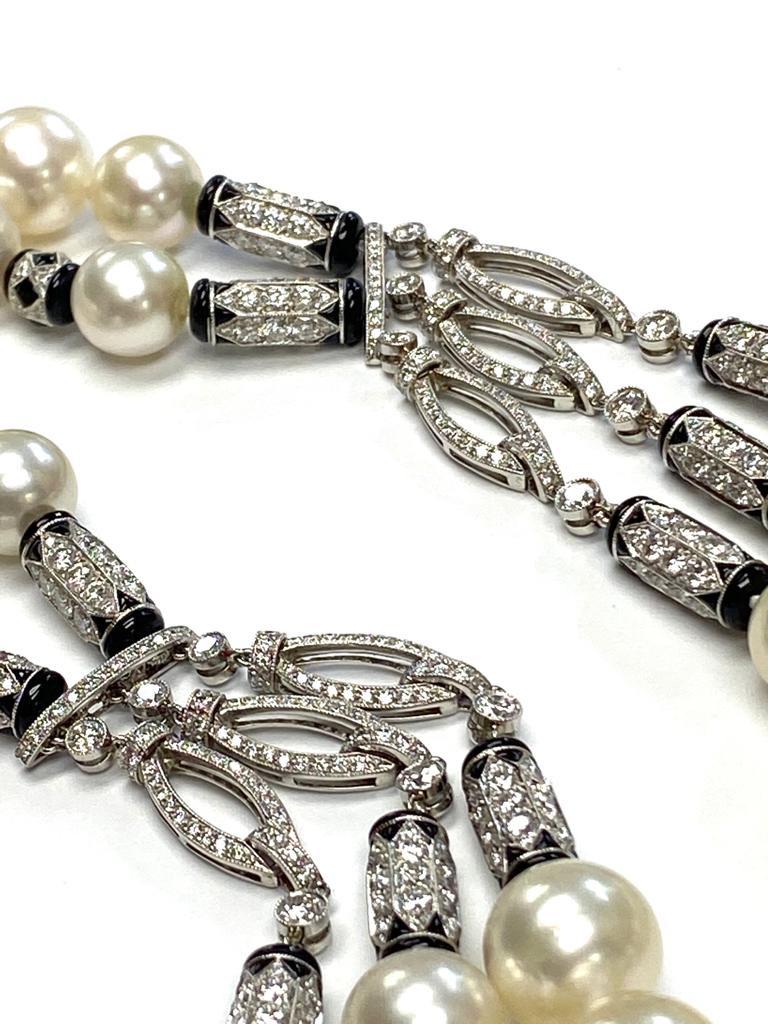 Round Cut Goshwara Pearl and Onyx Necklace For Sale