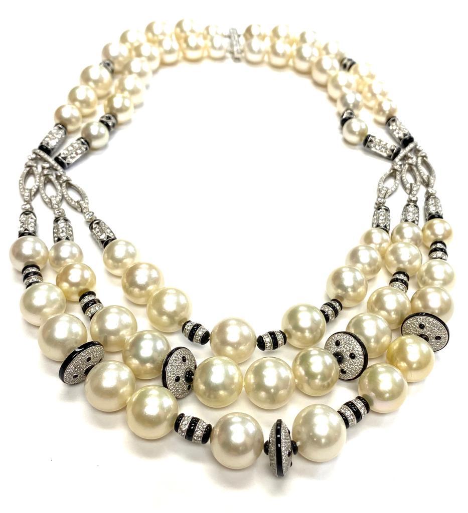 Goshwara Pearl and Onyx Necklace For Sale 2