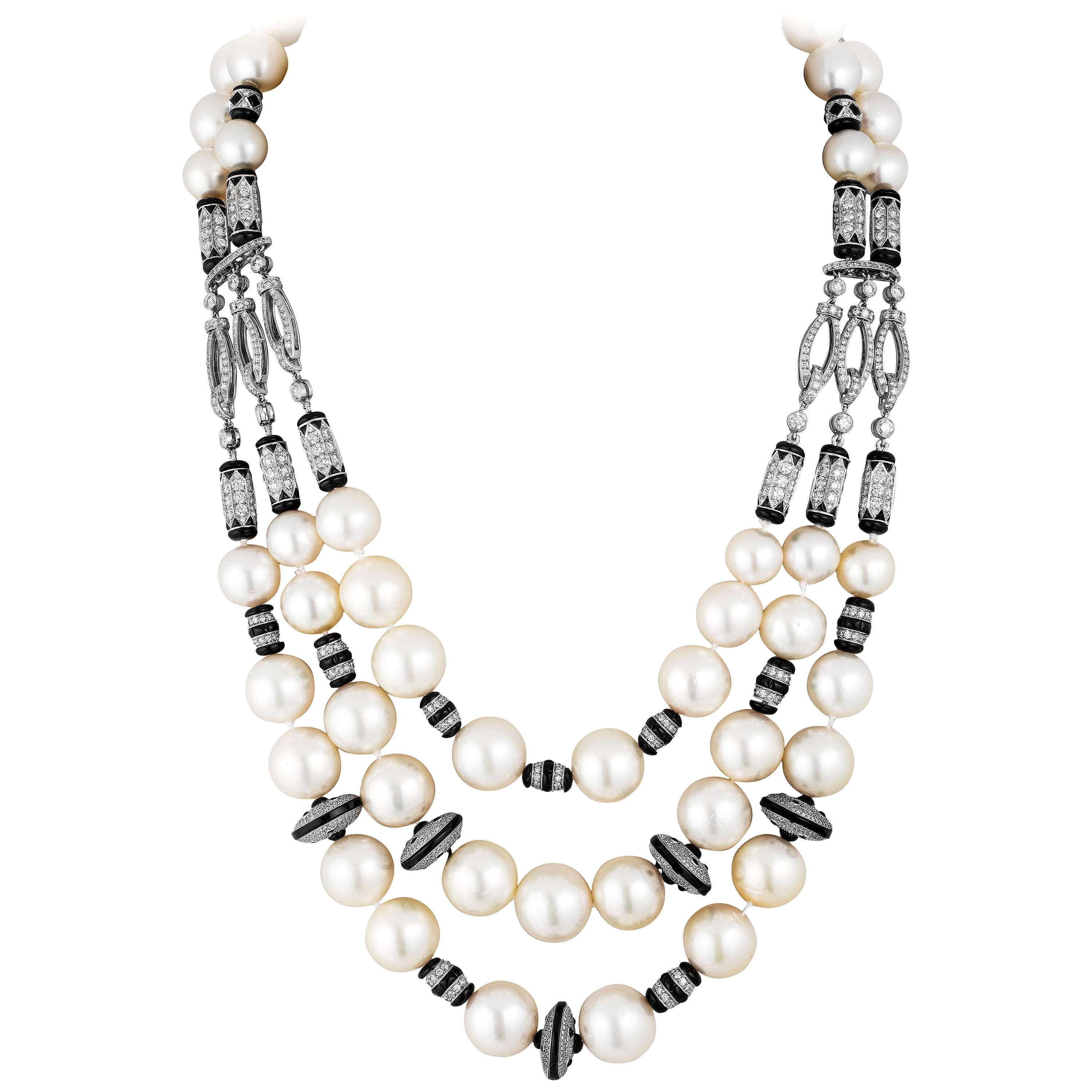 Goshwara Pearl and Onyx Necklace For Sale