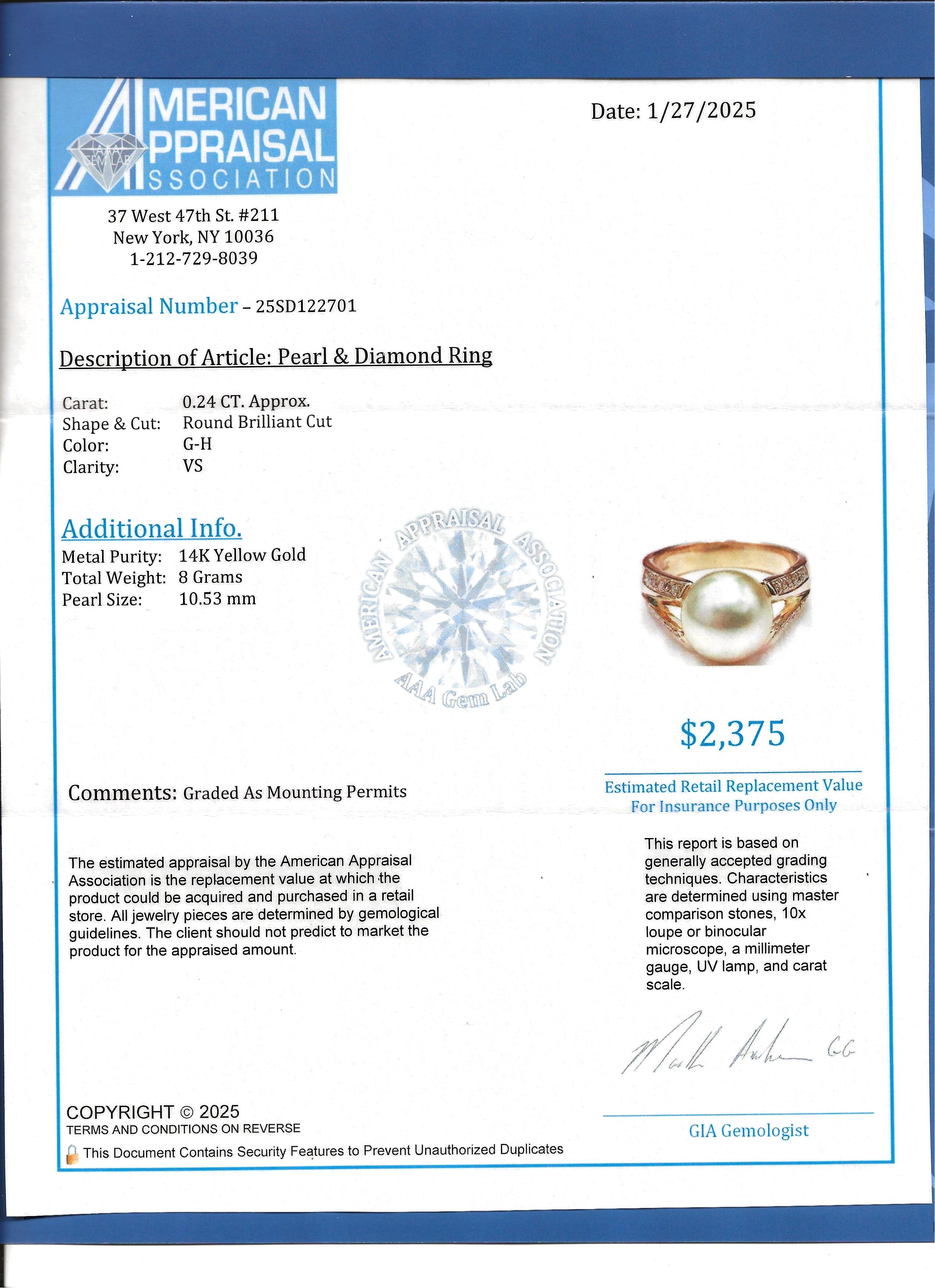 Pearl and Pavé Diamond Split Shank Cocktail Ring in 14 Karat Yellow Gold For Sale 5